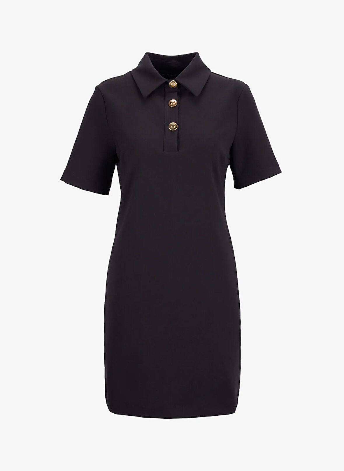 Fabrika Gömlek Yaka Düz Siyah Mini Kadın Elbise F5WL-ELB0203