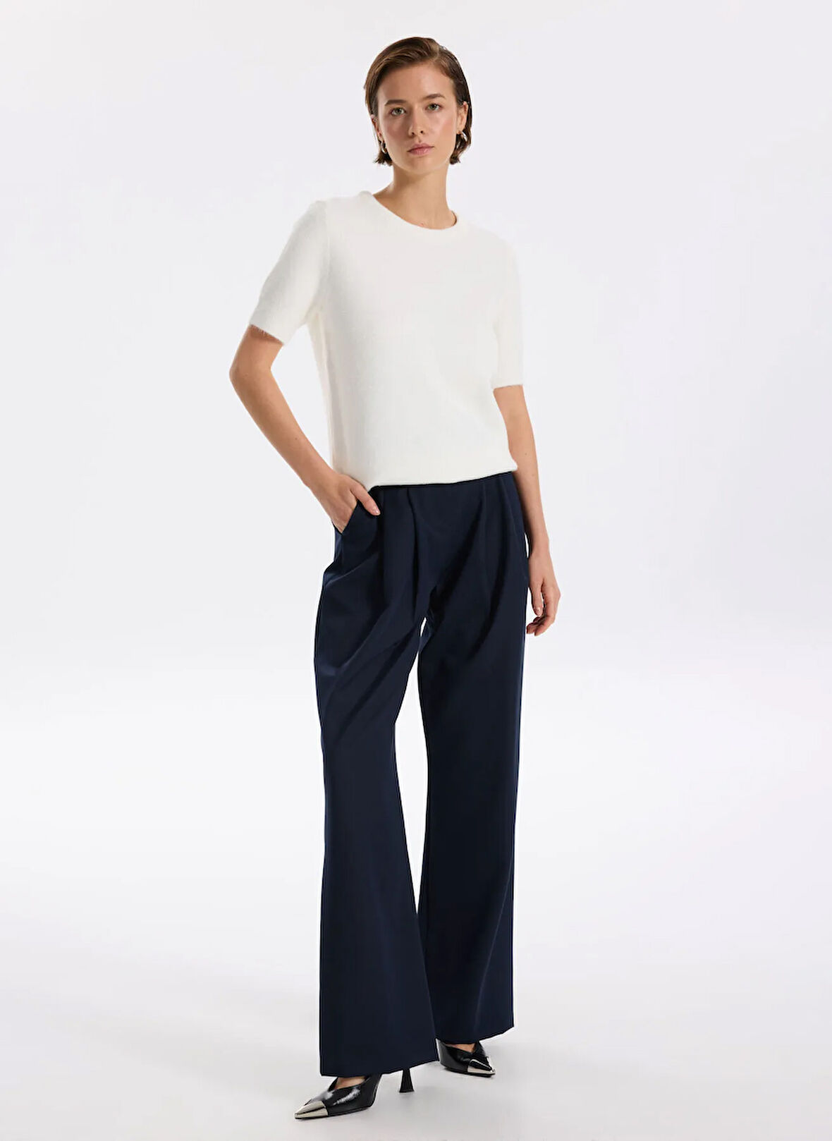 Fabrika Normal Bel Geniş Fit Lacivert Kadın Pantolon F5WL-PNT0144