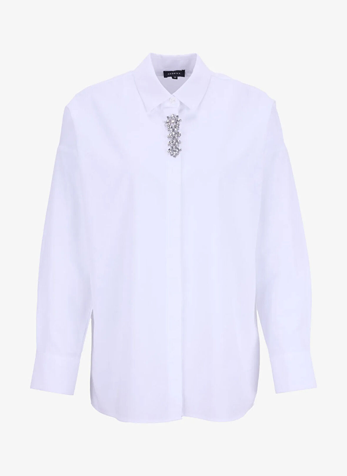 Fabrika Oversize Gömlek Yaka Taşlı Beyaz Kadın Gömlek F5WL-GML0098