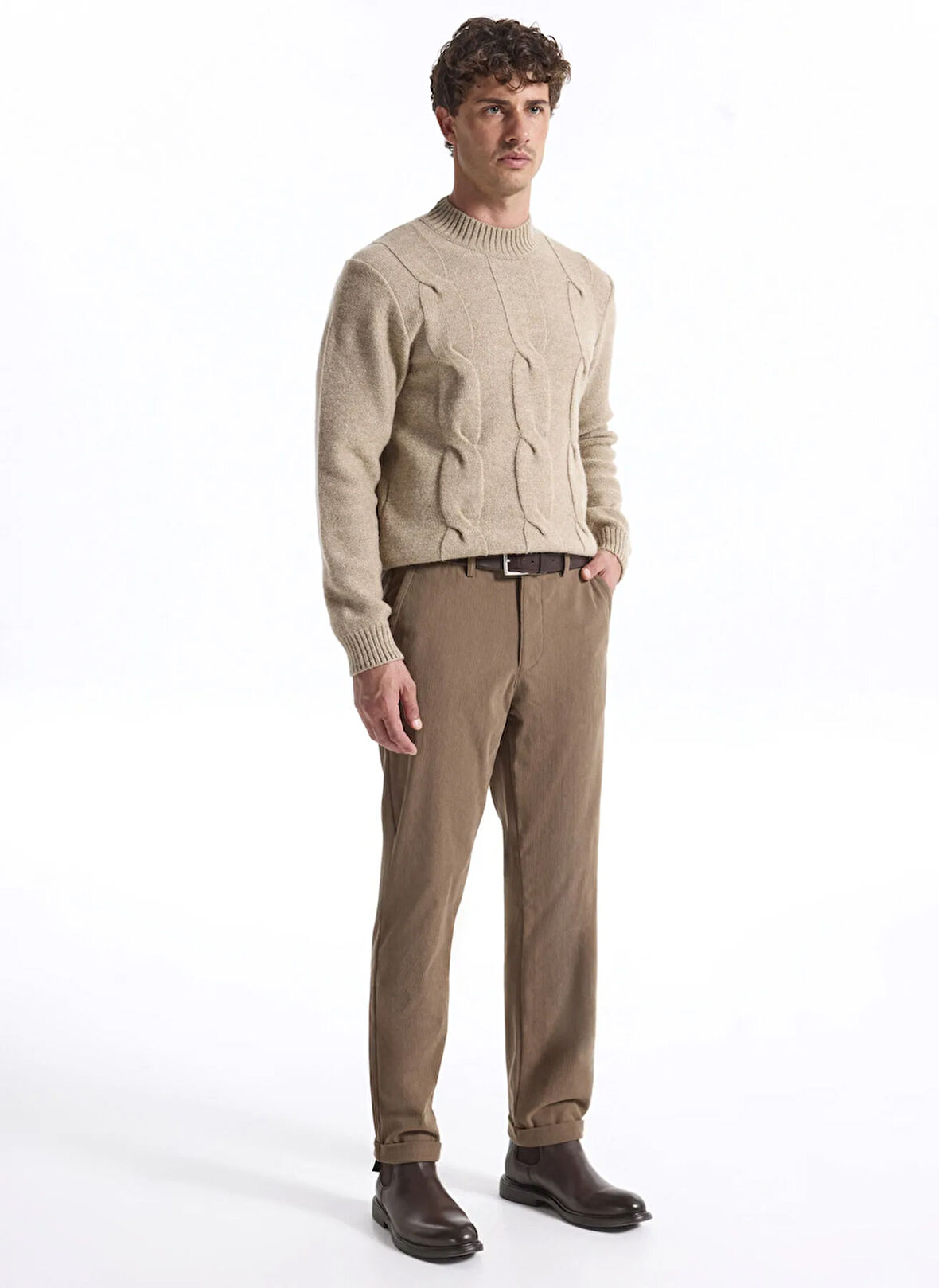 Fabrika Bağlamalı Bel Duble Paça Jogger Açık Haki Erkek Pantolon F5WM-PNT 2537