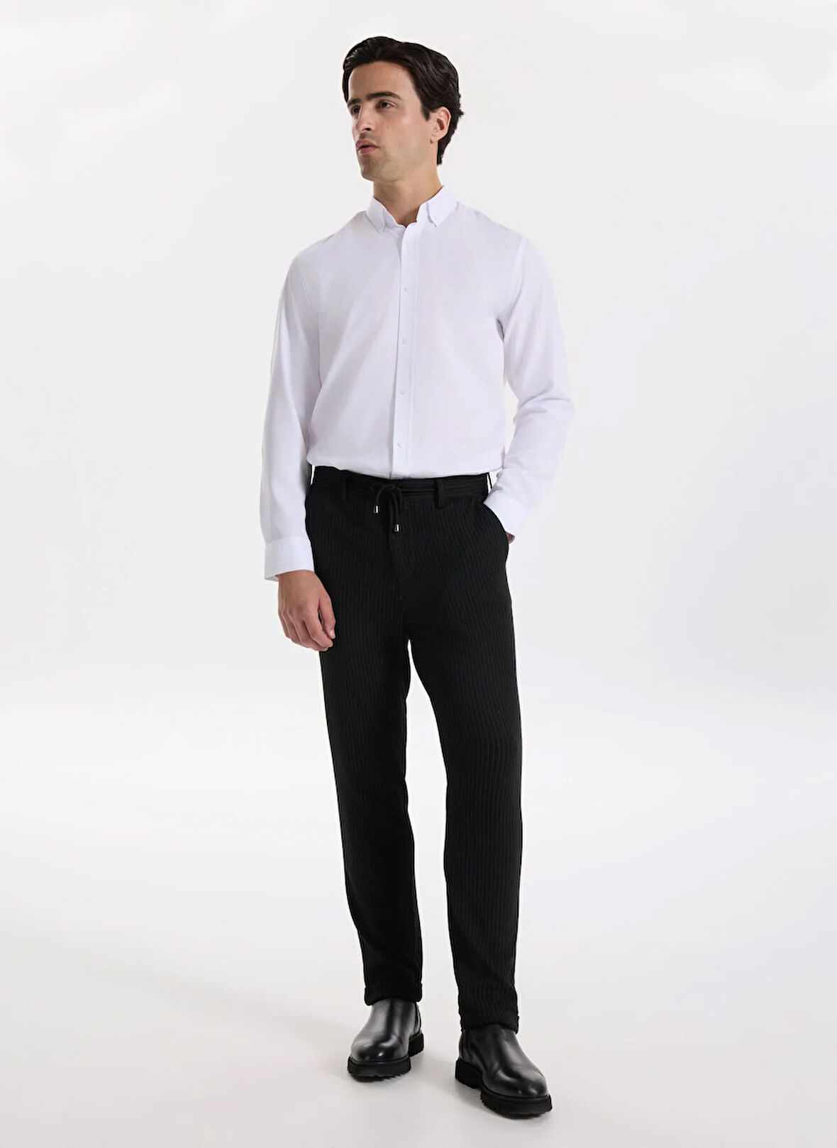 Fabrika Bağlamalı Bel Duble Paça Jogger Siyah Erkek Pantolon F5WM-PNT 2533