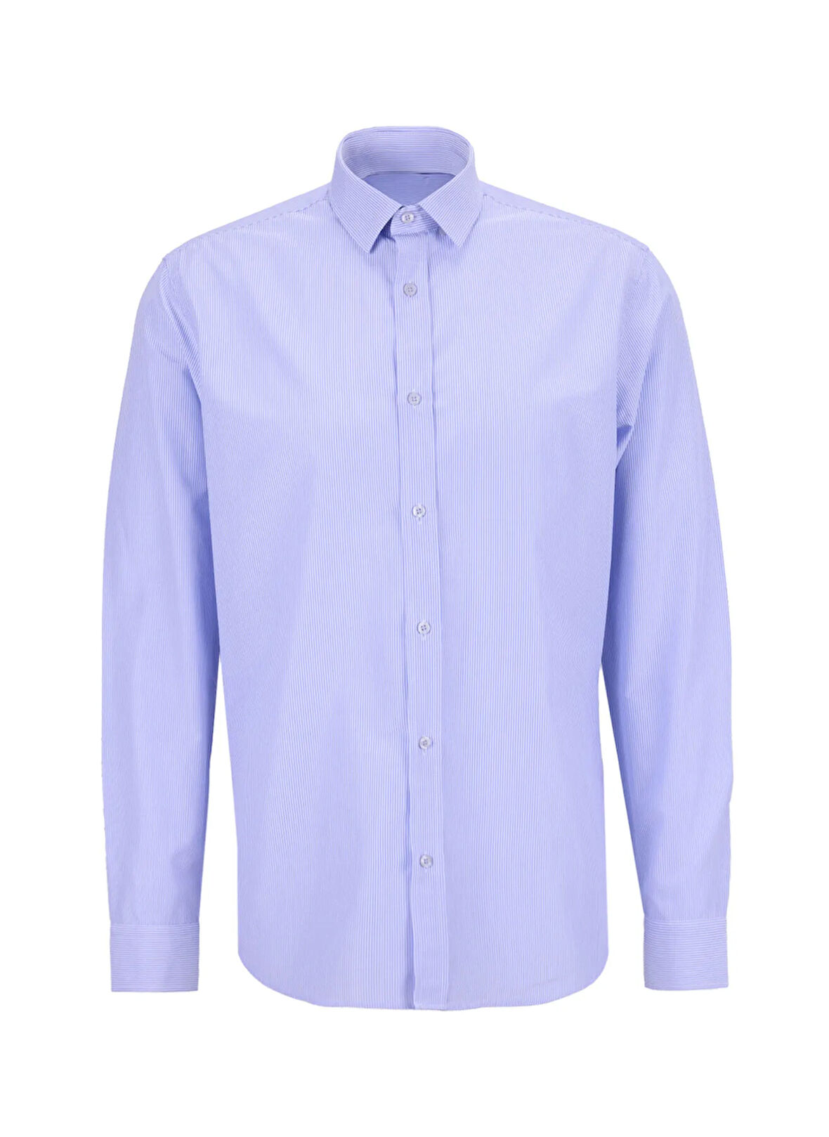 Fabrika Slim Fit Alttan Britli Yaka Çizgili Mavi Erkek Gömlek MAYDOS-Y 307