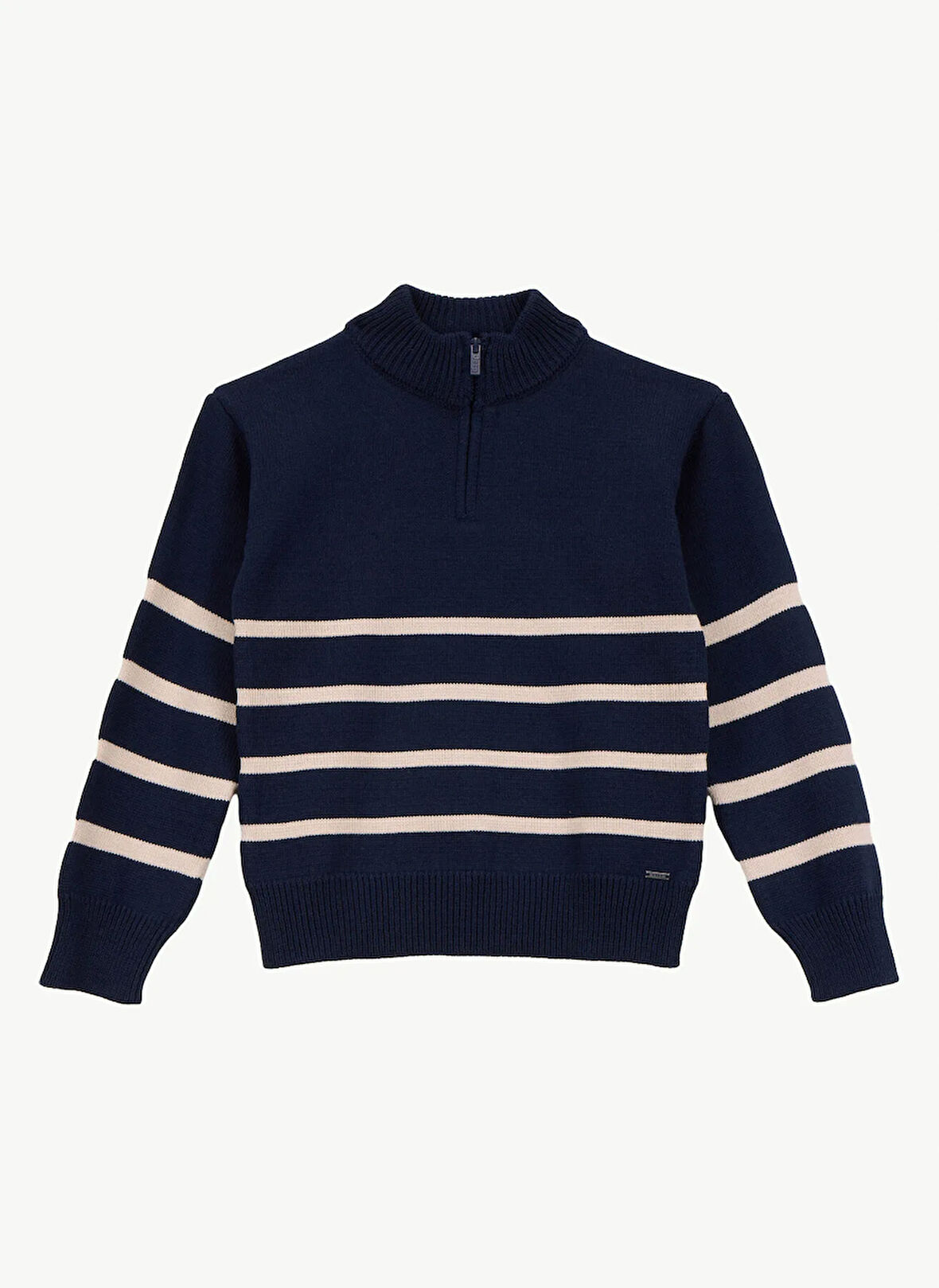 Jeep Fermuarlı Yaka Relaxed Çizgili Bej - Lacivert Erkek Çocuk Kazak J5WB-KZK7799