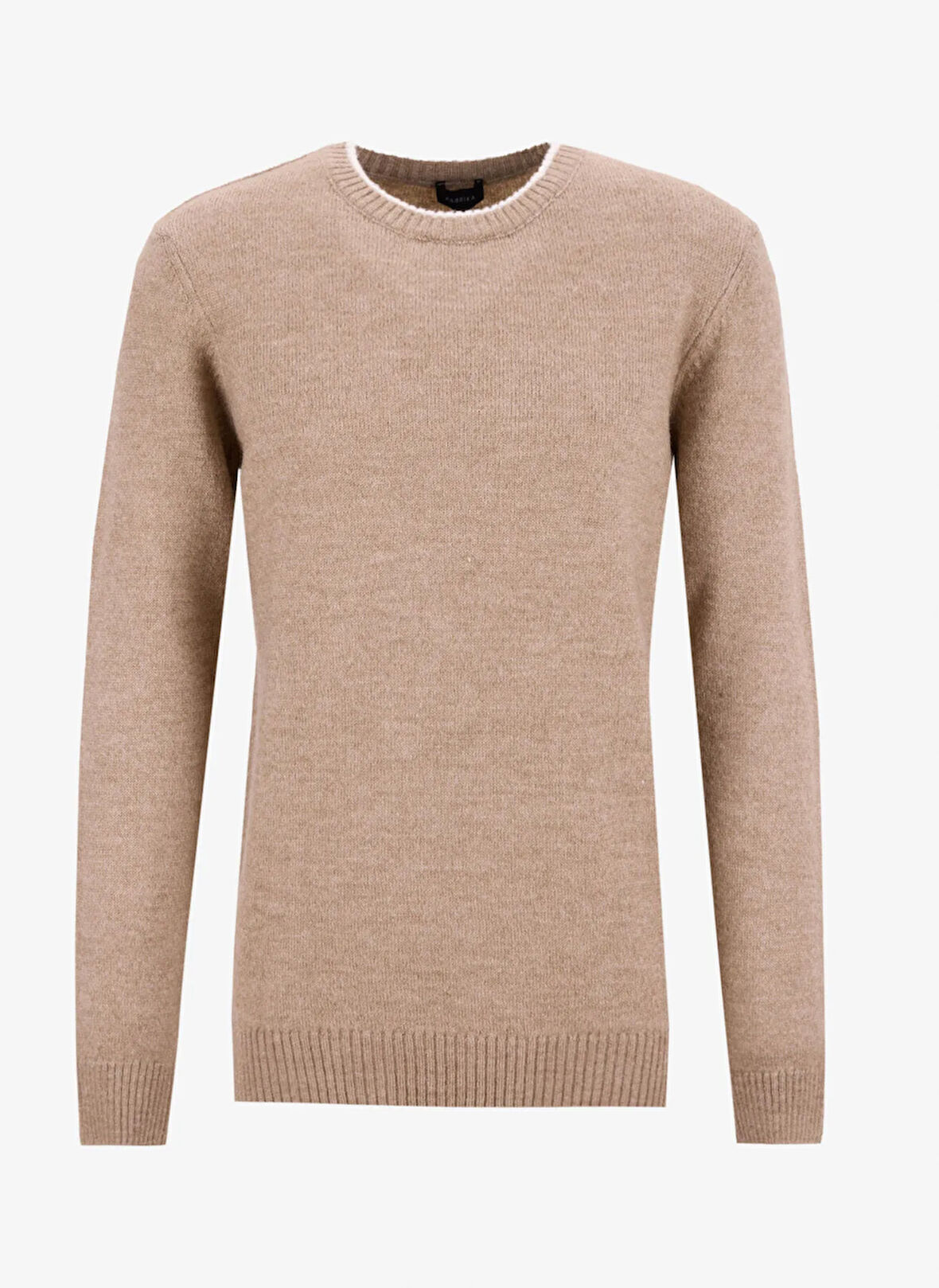 Fabrika Bisiklet Yaka Slim Fit Düz Haki Erkek Kazak F5WM-KZK 2321