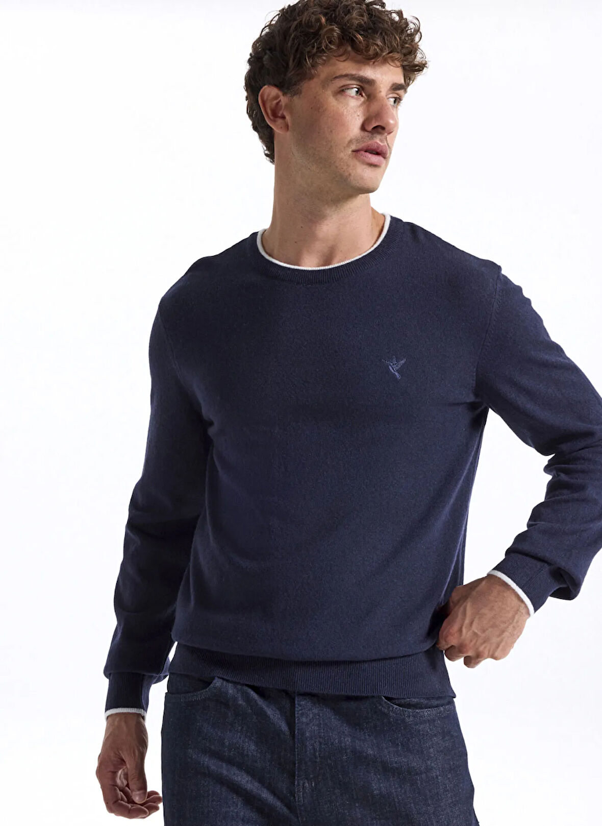 Fabrika Bisiklet Yaka Slim Fit Düz Lacivert Erkek Kazak F5WM-KZK 2318