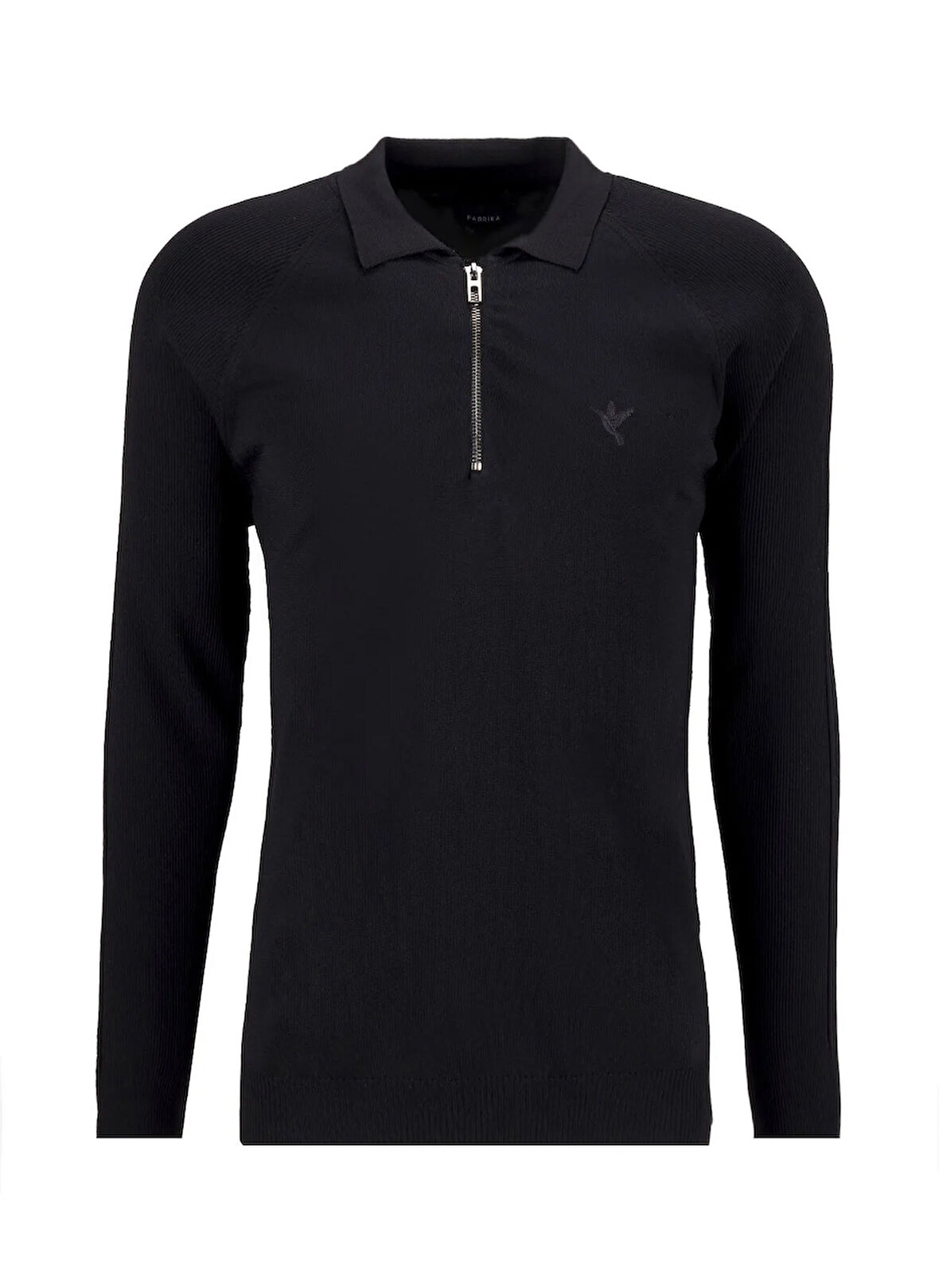 Fabrika Polo Yaka Slim Fit Düz Siyah Erkek Kazak F5WM-KZK 2323