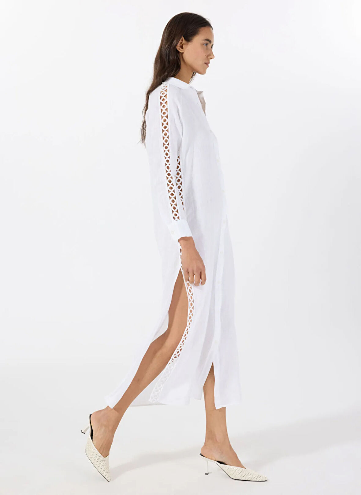 Mr. Mood Gömlek Yaka Beyaz Uzun Kadın Elbise MRS BIANCA