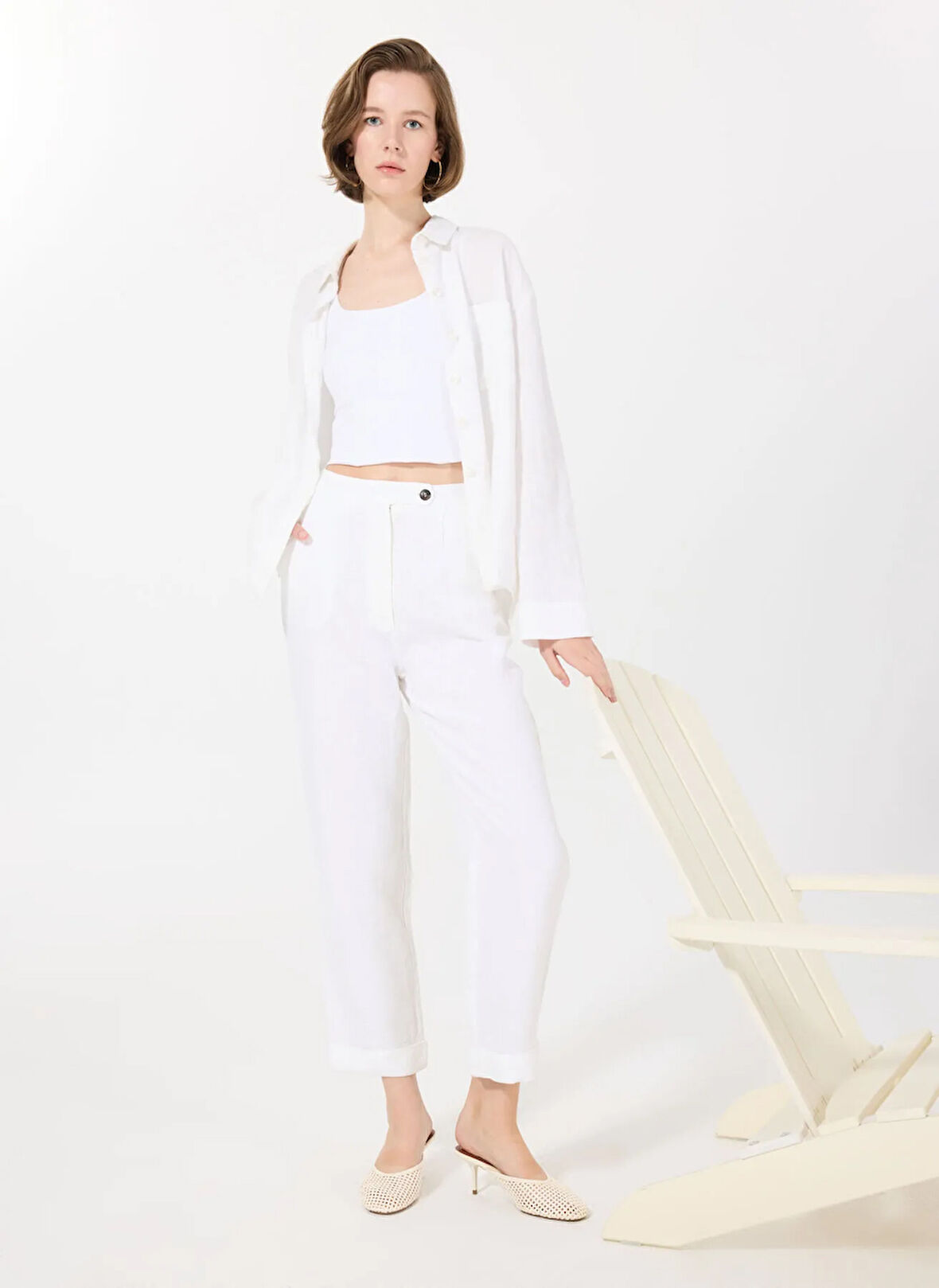 Mr. Mood Yüksek Bel Standart Beyaz Kadın Pantolon MRS PARIS