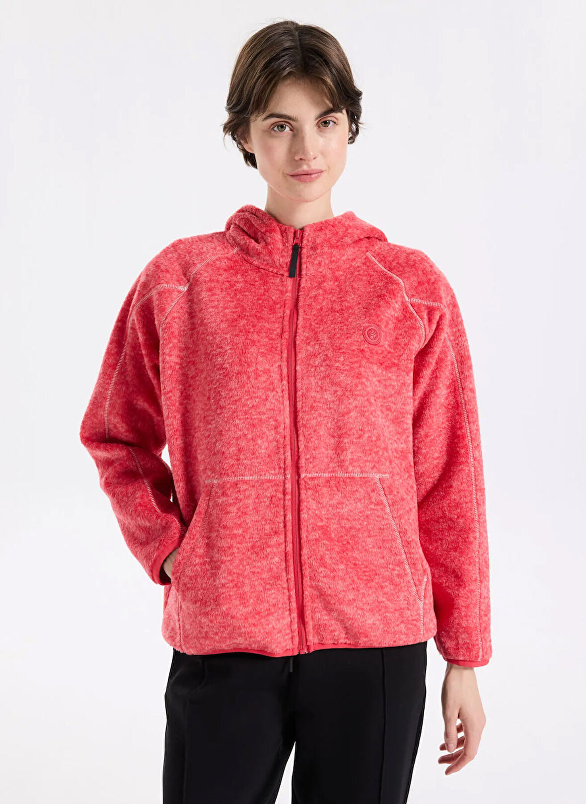 Discovery Expedition D5WL-SWT3583 Kırmızı Kapüşon Yaka Basic Düz Kadın Polar Sweatshırt