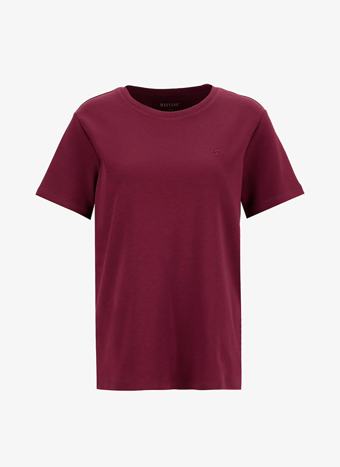 Mustang Bisiklet Yaka Nakışlı Bordo Kadın T-Shirt M4WL-TST-1903