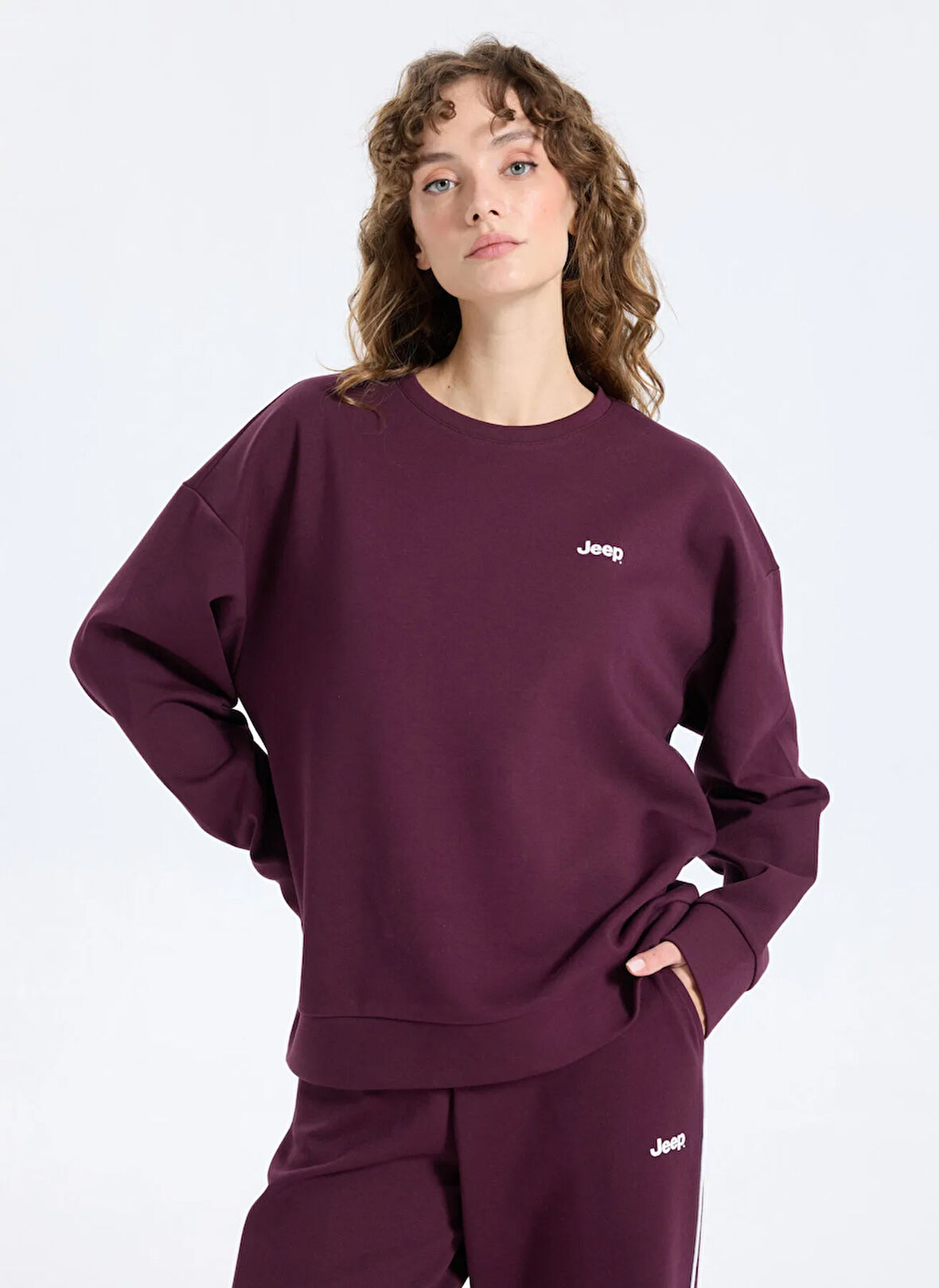 Jeep Bisiklet Yaka Baskılı Mürdüm Kadın Sweatshırt J5WL-SWT7089