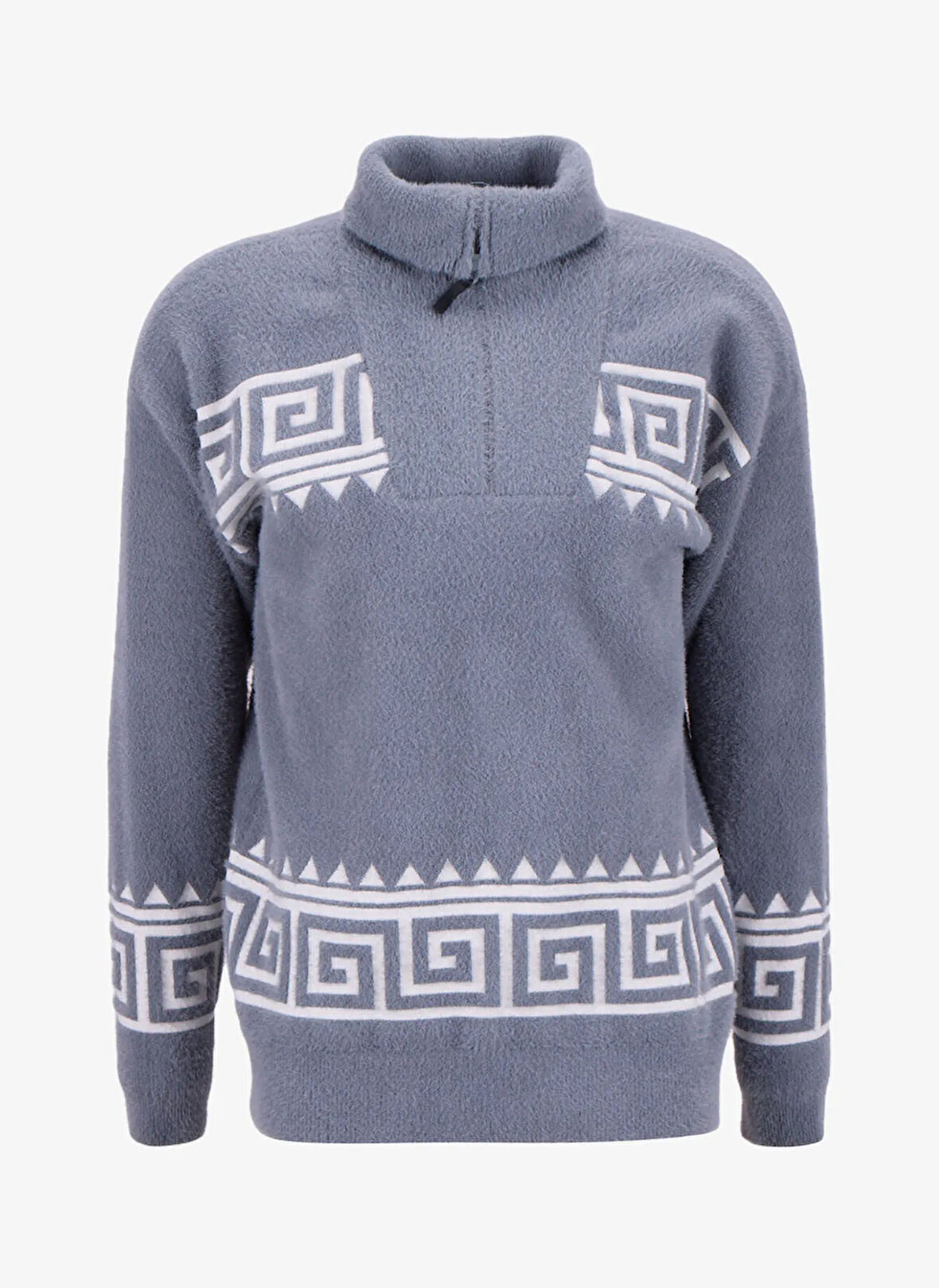 Discovery Expedition D5WM-KZK3765 Füme Fermuarlı Yaka Relaxed Örgü Desenli Erkek Kazak