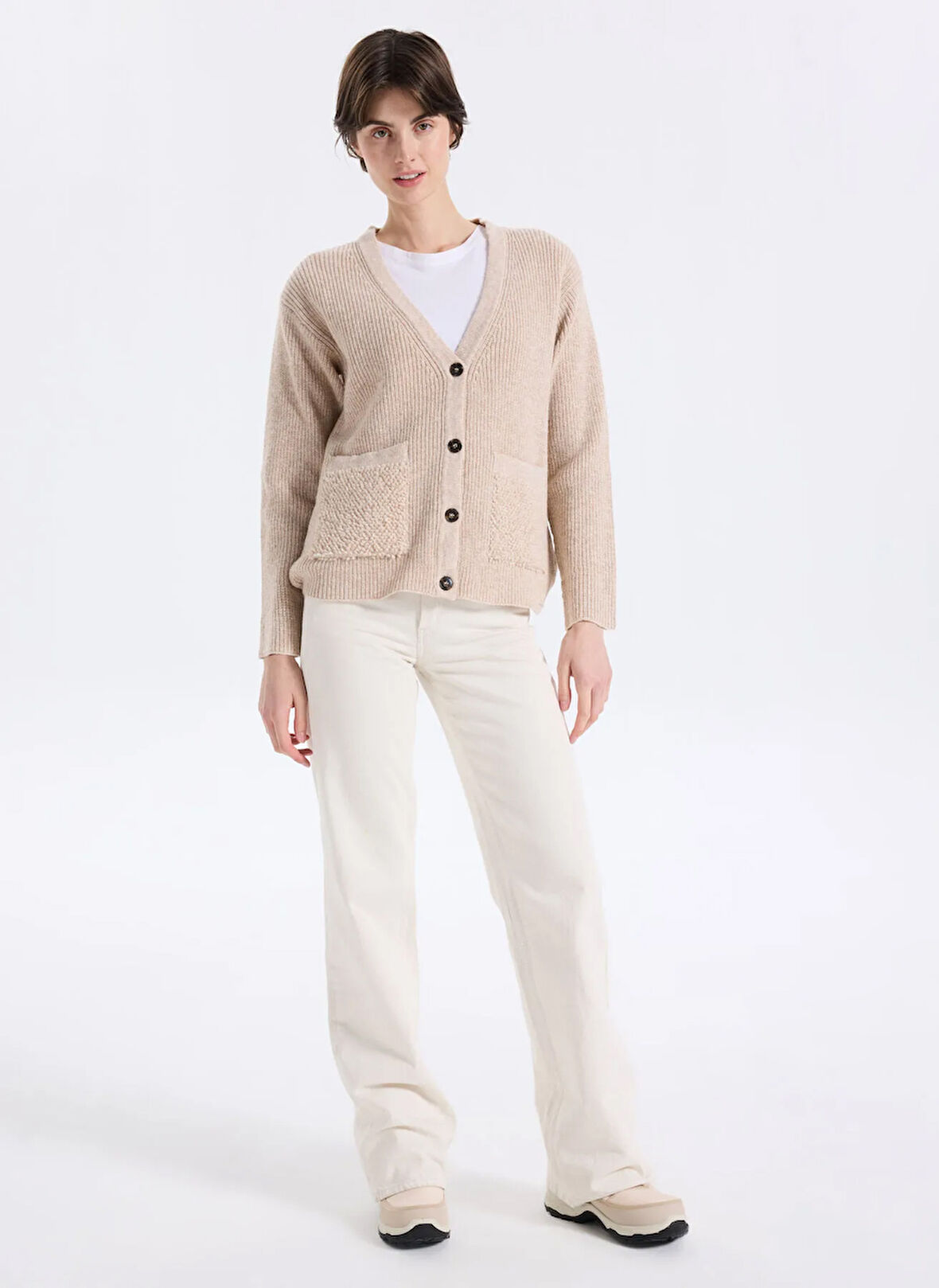 Discovery Expedition D5WL-HRK3555 Bej Bol Kesim Örgü Desenli Kadın Hırka