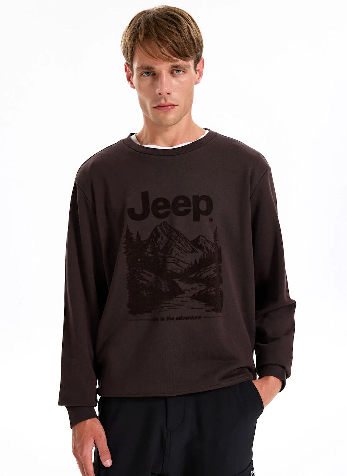 Jeep Bisiklet Yaka Baskılı Kahve Erkek Sweatshırt J5WM-SWT7329