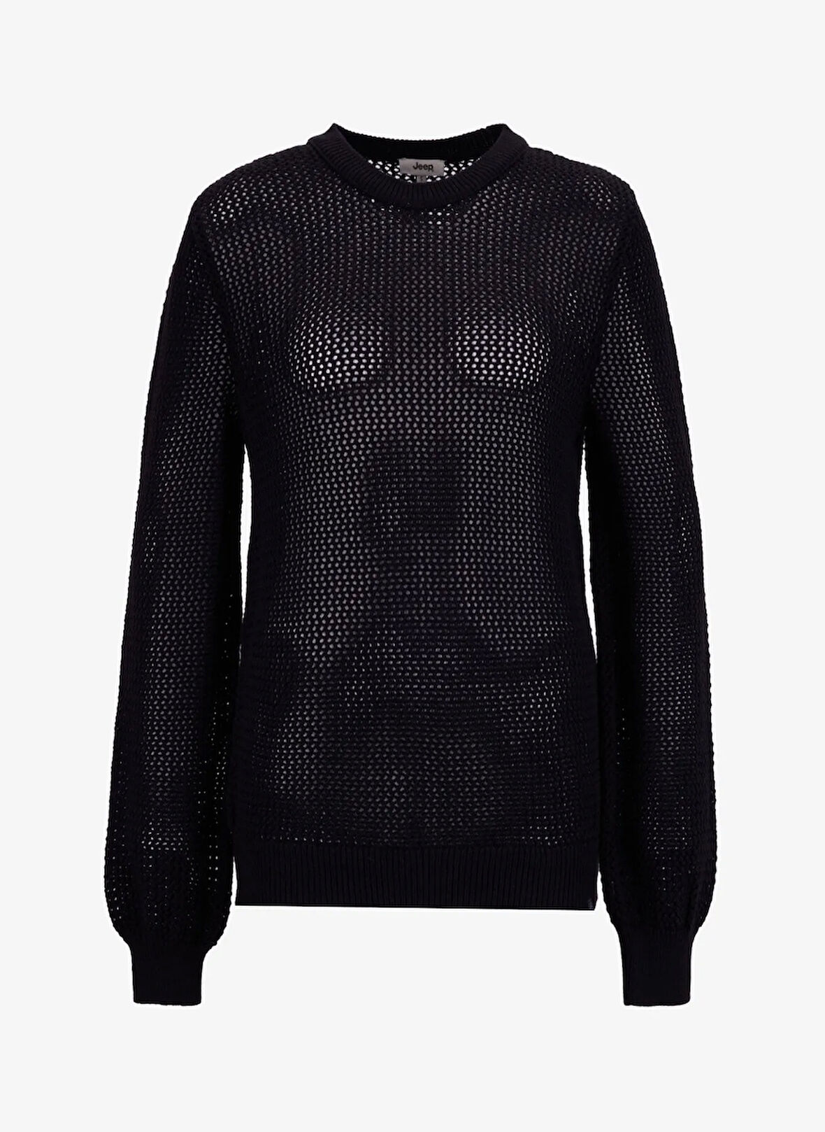 Jeep Bisiklet Yaka Relaxed Ajurlu Siyah Kazak Kadın J5WL-KZK7003