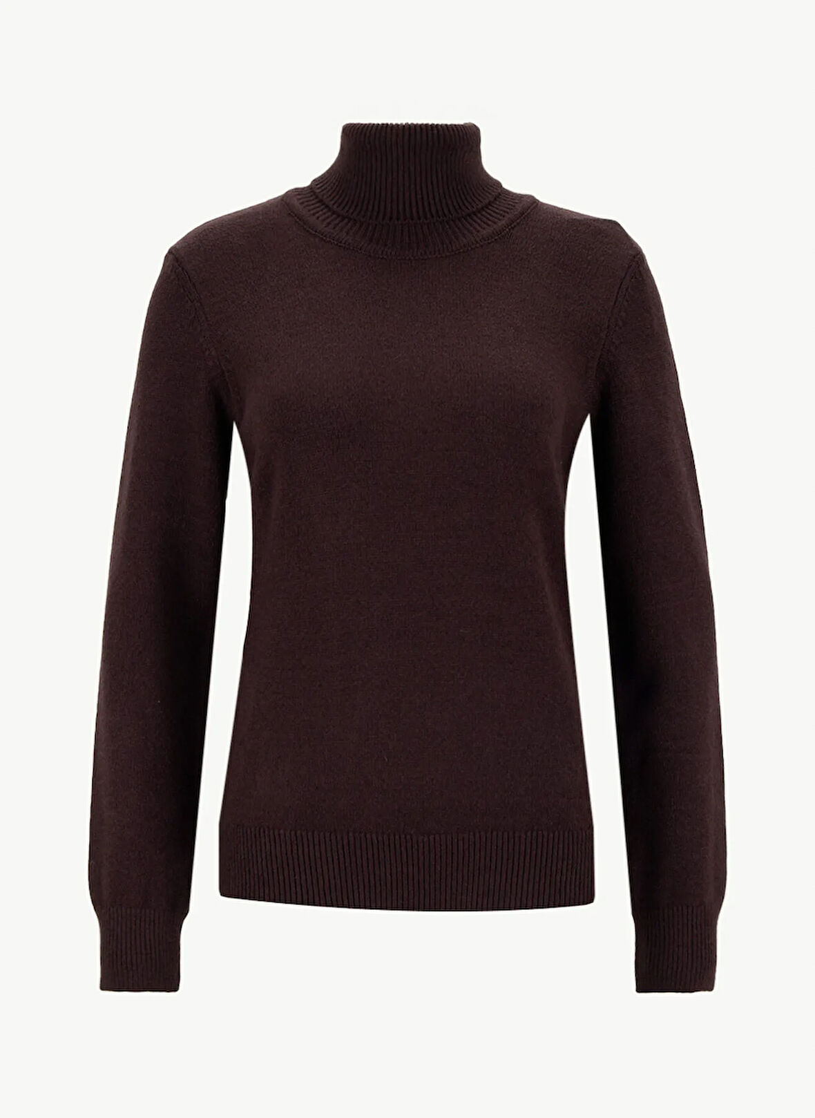 Mustang Balıkçı Yaka Relaxed Düz Örgü Desenli Kahve Kazak Kadın M5WL-KZK1449