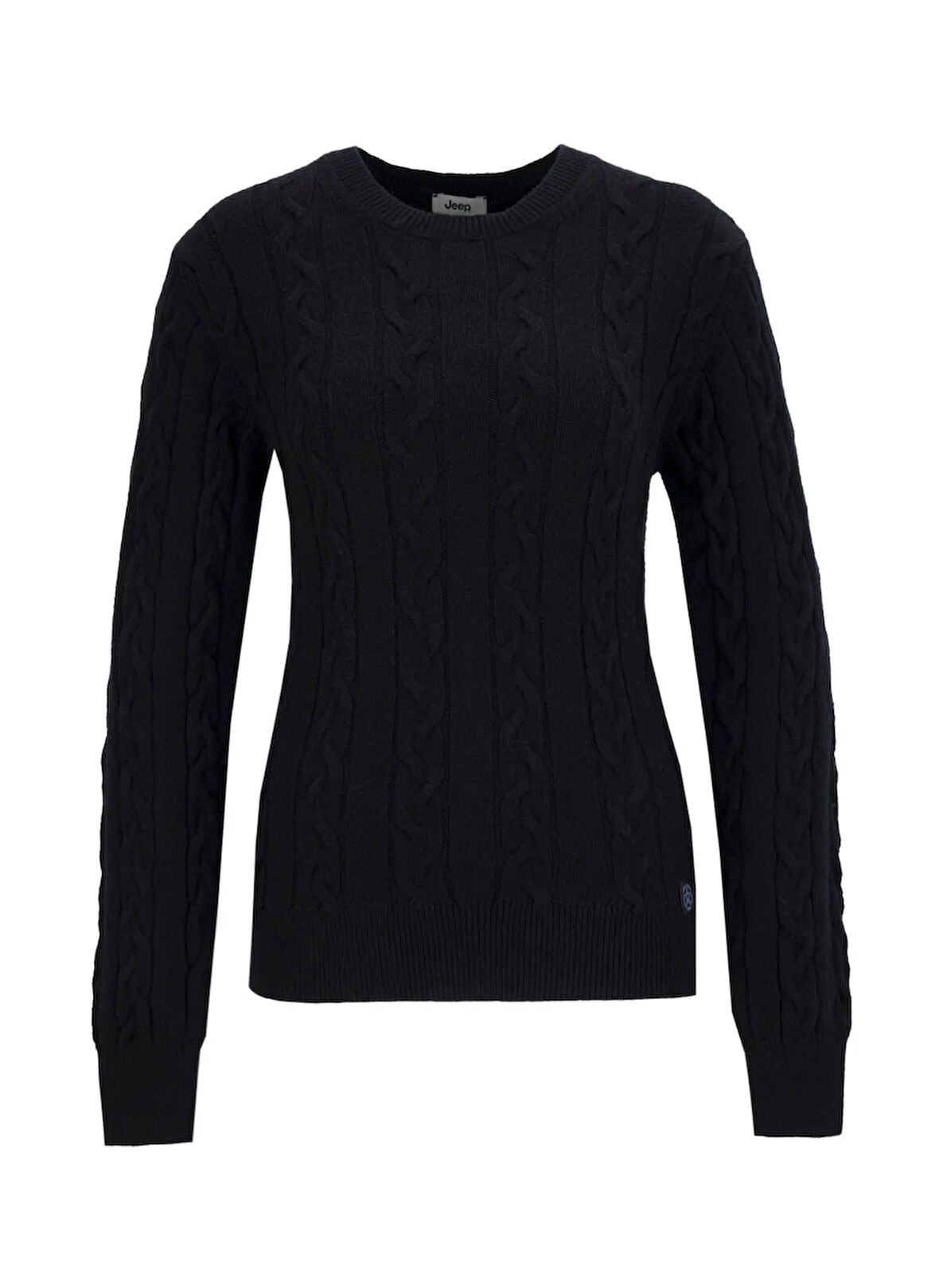 Jeep Bisiklet Yaka Basic Saç Örgü Desenli Siyah Kazak Kadın J5WL-KZK7128