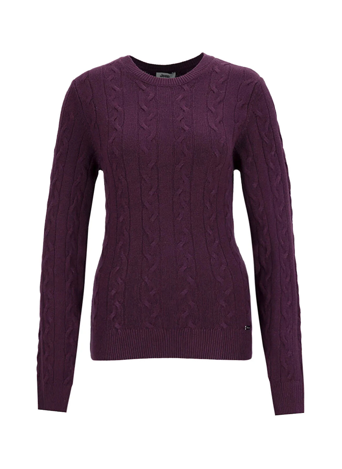 Jeep Bisiklet Yaka Basic Saç Örgü Desenli Mürdüm Kazak Kadın J5WL-KZK7128