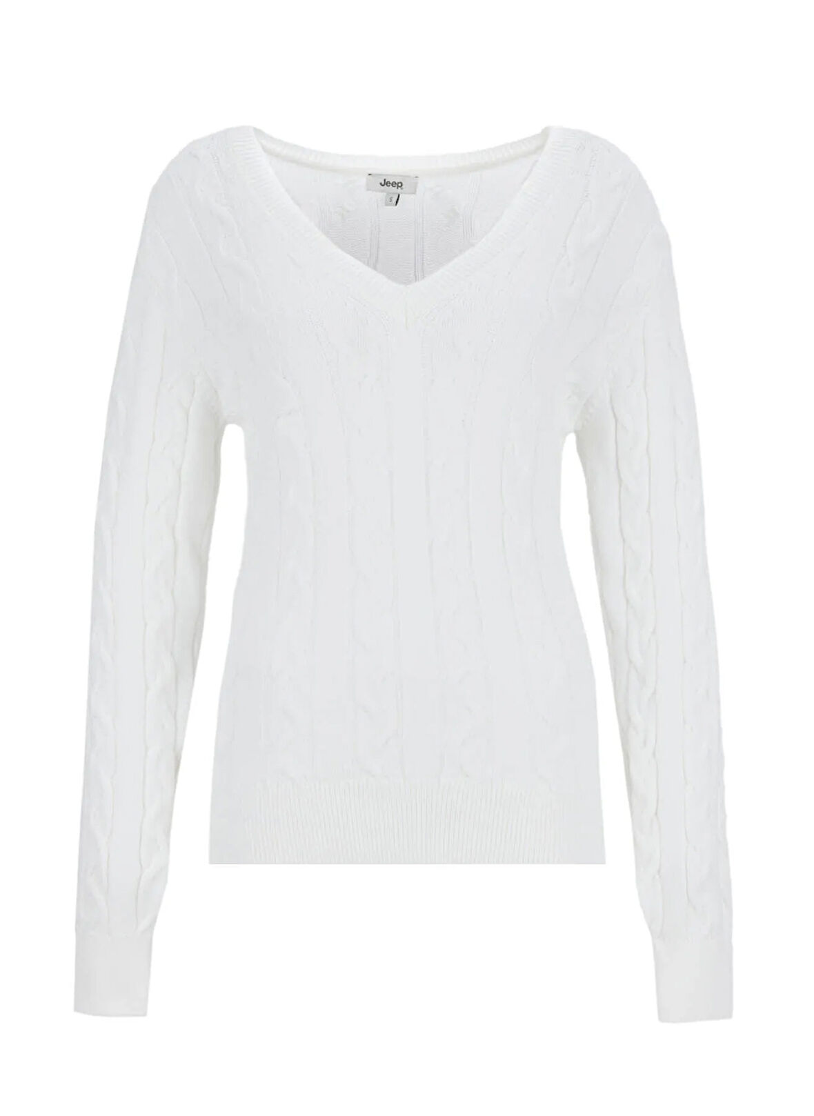 Jeep V Yaka Basic Saç Örgü Desenli Ekru Kazak Kadın J5WL-KZK7129