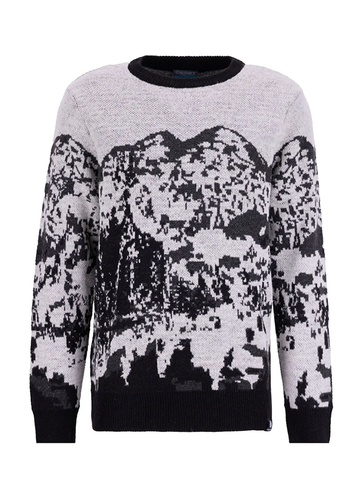 Discovery Expedition D5WM-KZK3790 Siyah - Ekru Bisiklet Yaka Relaxed Desenli Erkek Kazak