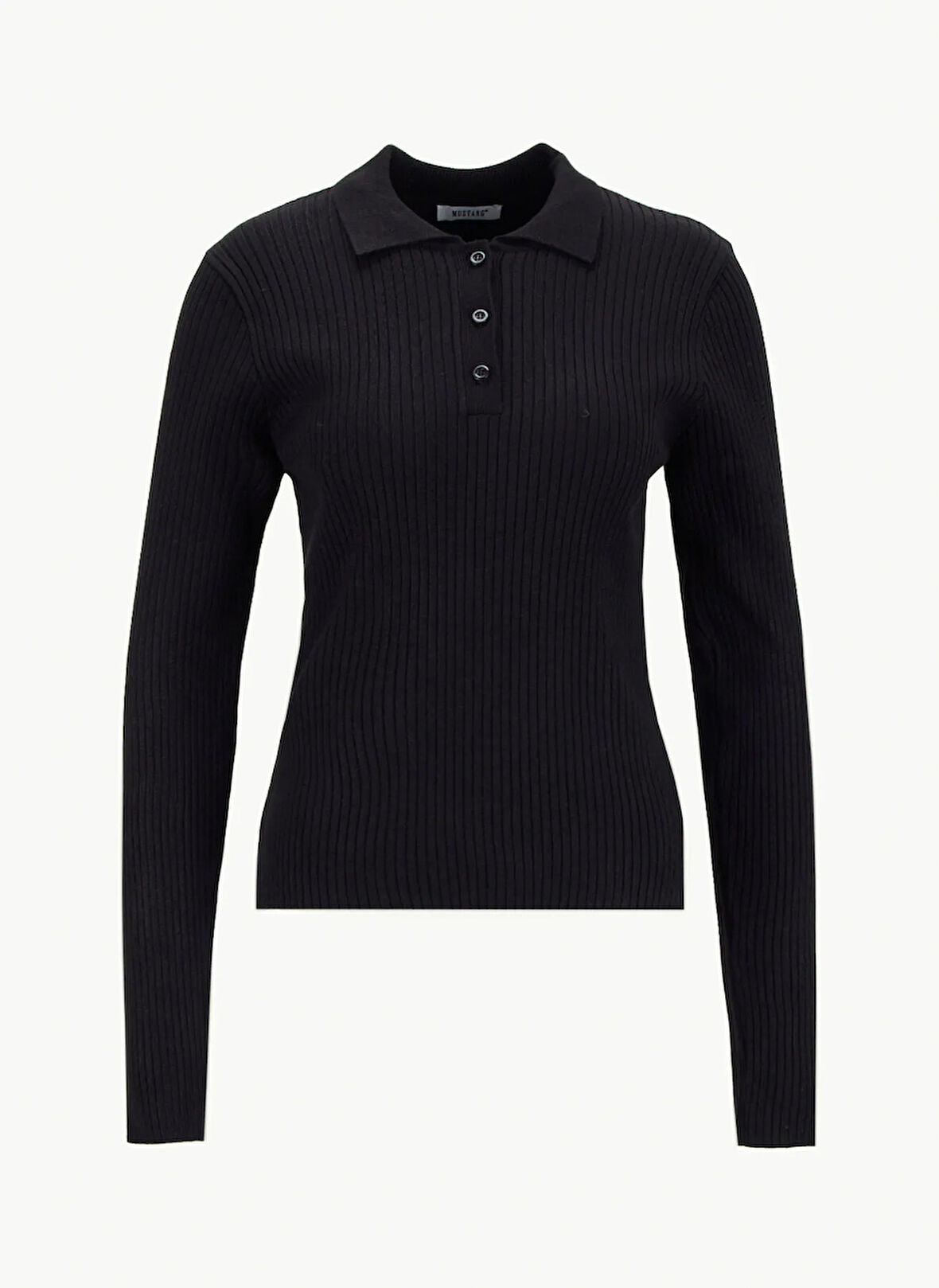 Mustang Polo Yaka Basic Düz Siyah Kazak Kadın M5WL-KZK1078