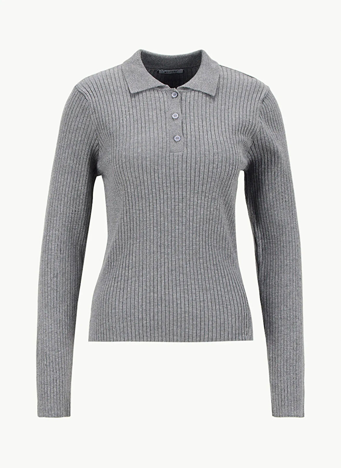 Mustang Polo Yaka Basic Düz Gri Kazak Kadın M5WL-KZK1078