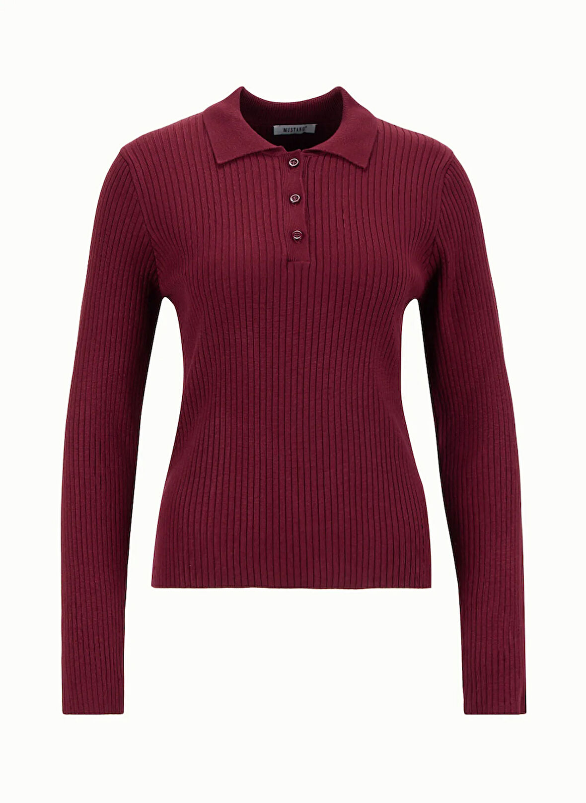 Mustang Polo Yaka Basic Düz Bordo Kazak Kadın M5WL-KZK1078