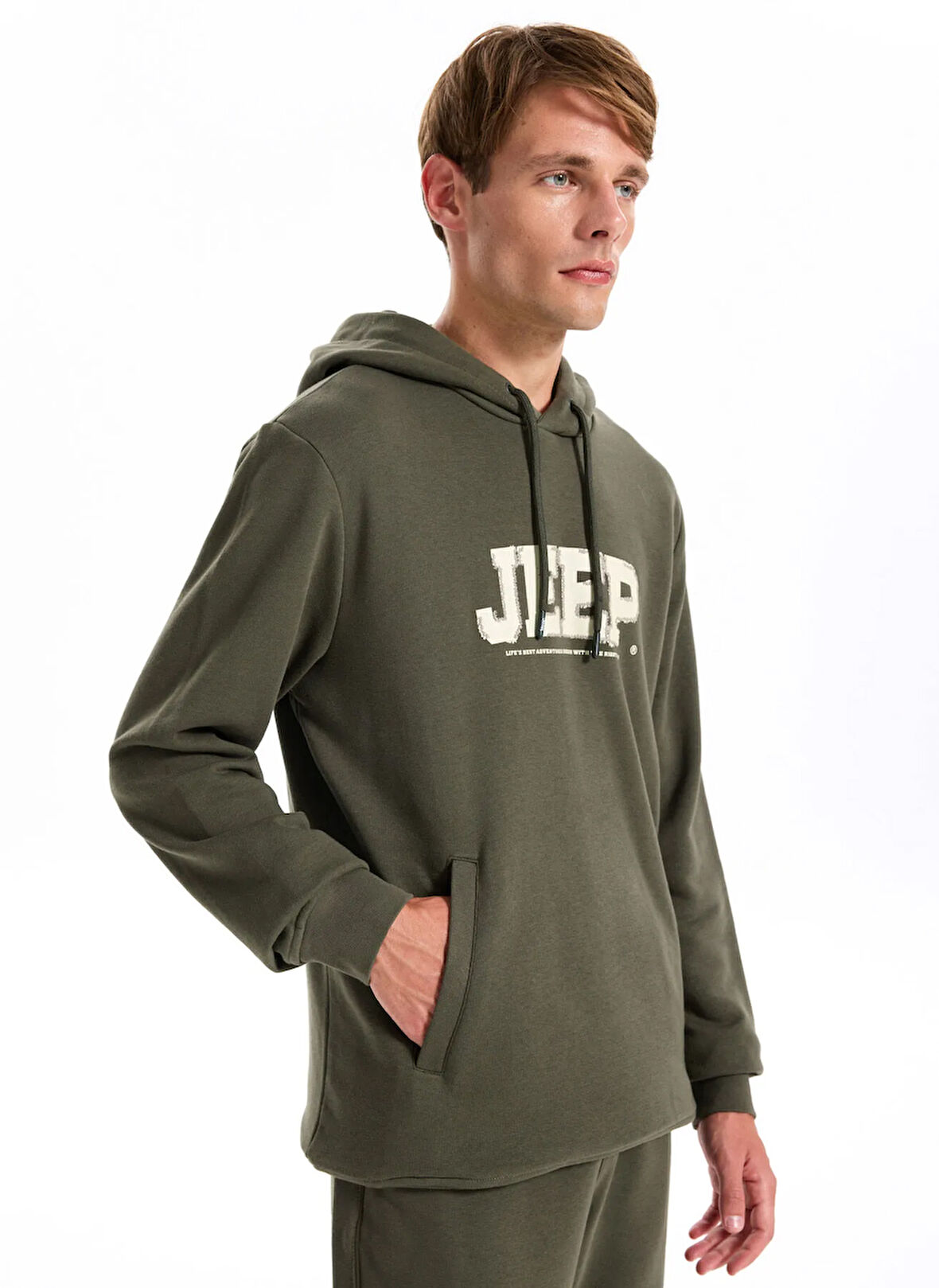 Jeep Kapüşon Yaka Baskılı Haki Erkek Sweatshırt J5WM-SWT7294