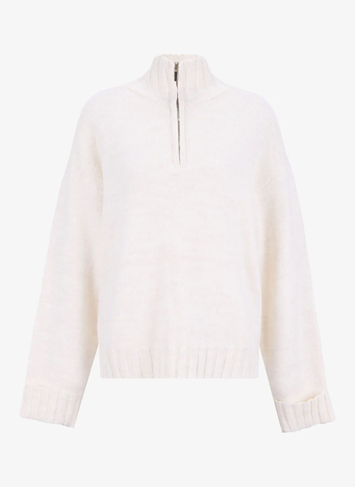 Mustang Fermuarlı Yaka Relaxed Düz Ekru Kazak Kadın M5WL-KZK1451