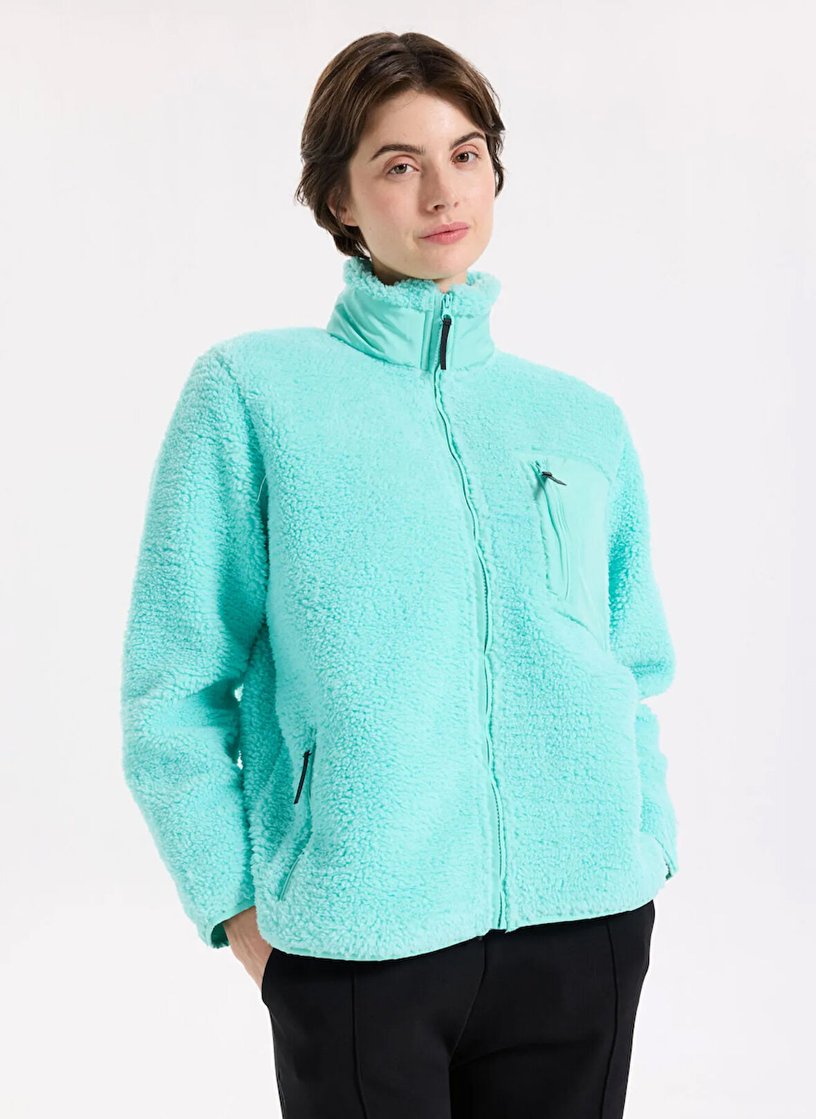 Discovery Expedition D5WL-SWT3497 Mint Dik Yaka Relaxed Düz Kadın Sweatmont