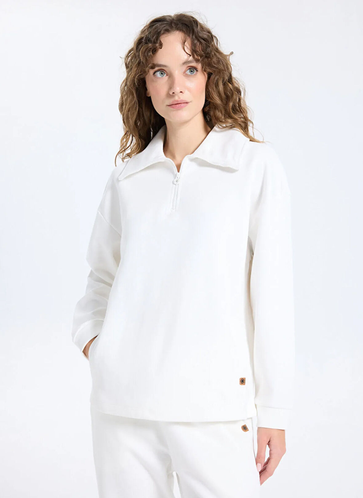 Jeep Bato Yaka Baskılı Ekru Kadın Sweatshırt J5WL-SWT7179