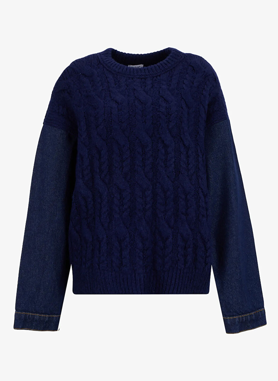 Mustang Bisiklet Yaka Relaxed Düz Örgü Desenli Lacivert Kazak Kadın M5WL-KZK1092