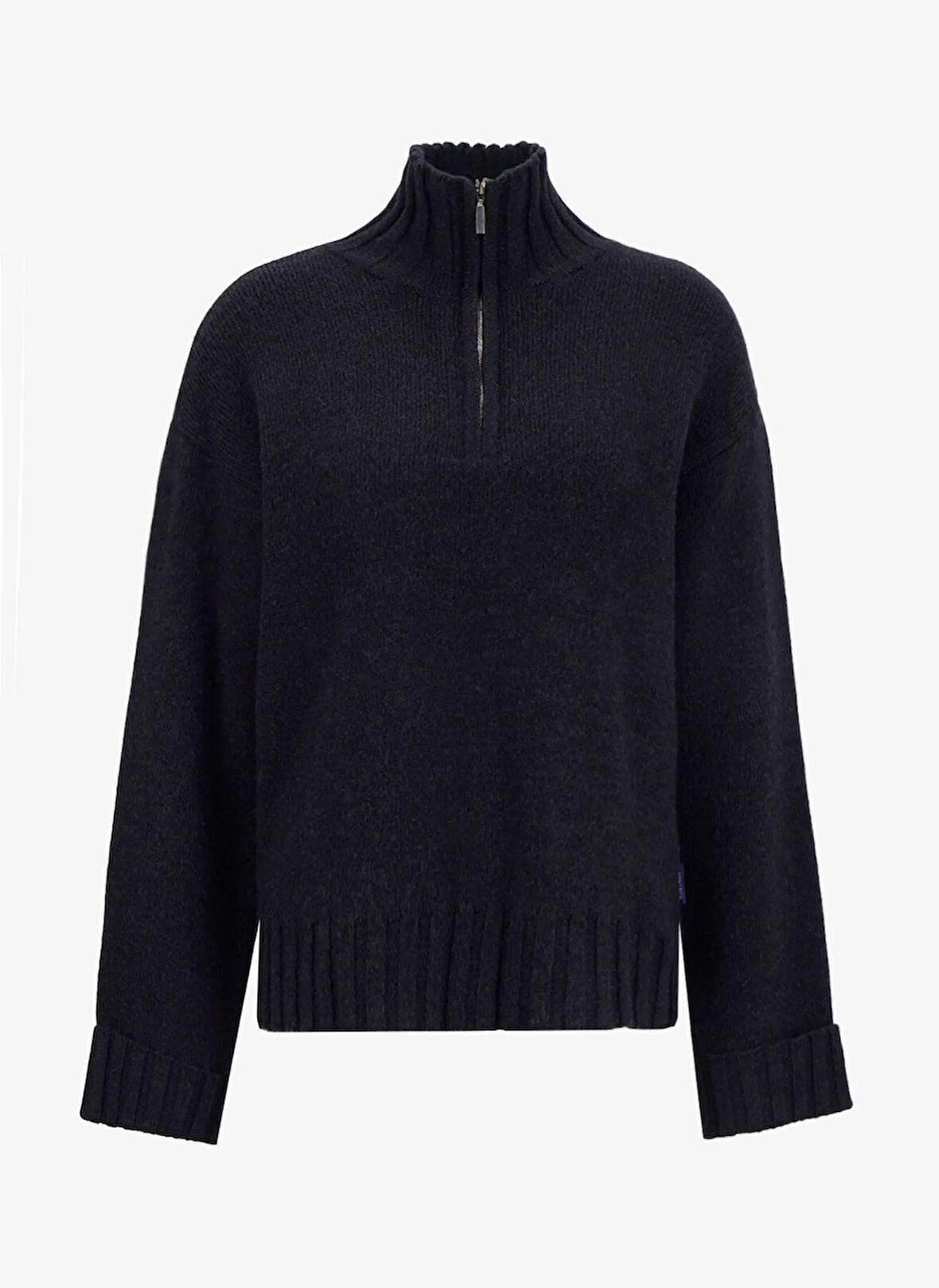 Mustang Fermuarlı Yaka Relaxed Düz Siyah Kazak Kadın M5WL-KZK1451