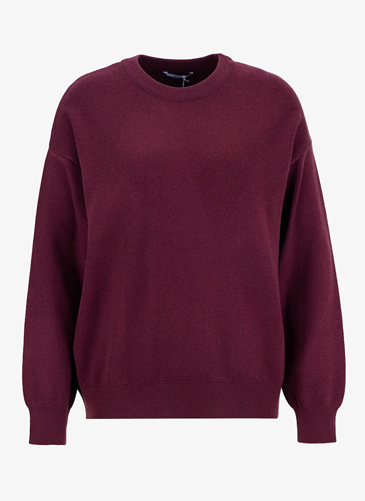 Mustang Bisiklet Yaka Relaxed Düz Örgü Desenli Bordo Kazak Kadın M5WL-KZK1095