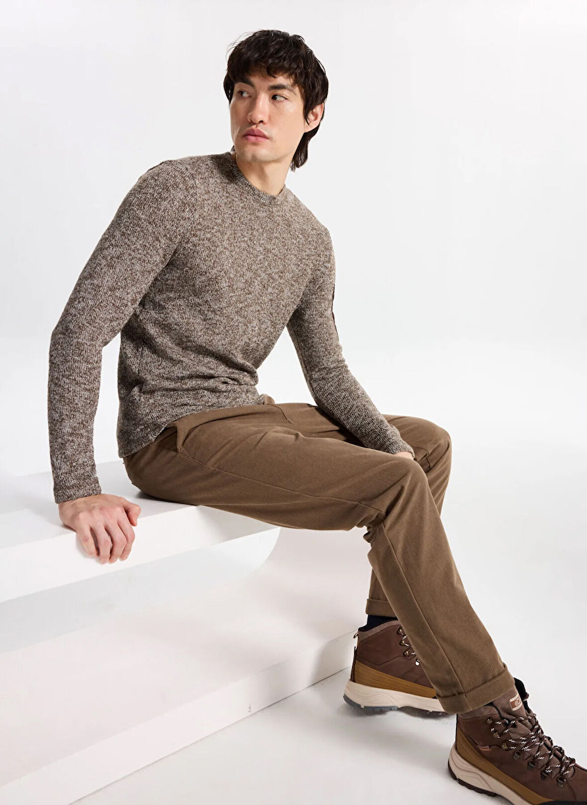 Discovery Expedition D5WM-SWT3823 Kahve Bisiklet Yaka Relaxed Düz Erkek Kazak