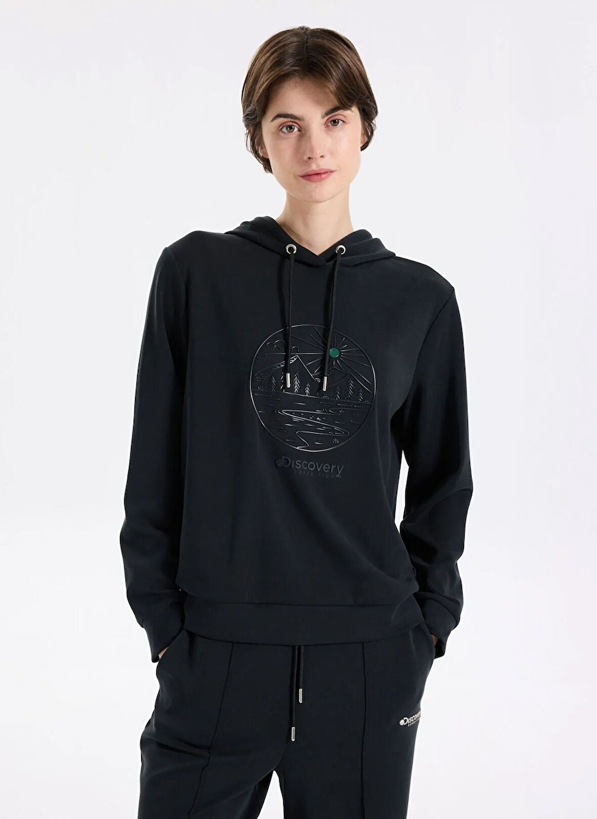Discovery Expedition D5WL-SWT3614 Siyah Kapüşon Yaka Relaxed Baskılı Kadın Sweatshırt
