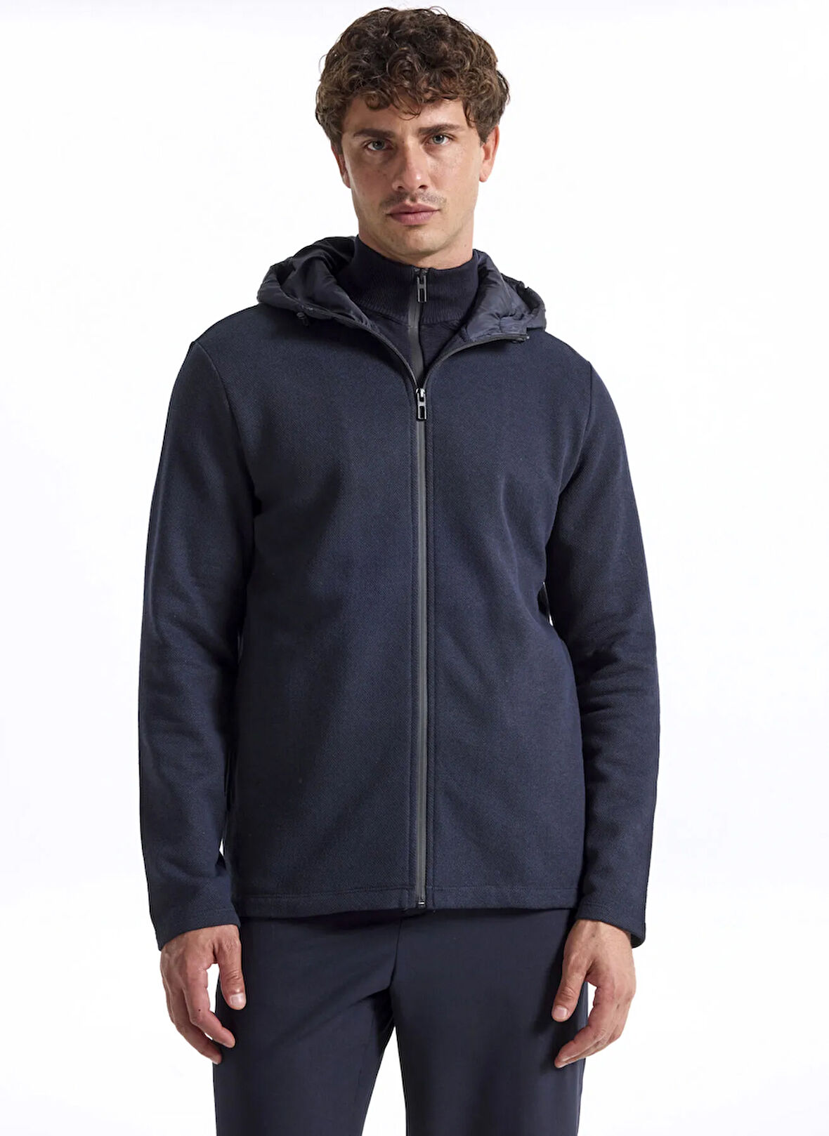 Fabrika Kapüşon Yaka Düz Lacivert Erkek Sweatshırt F5WM-SWT 2249