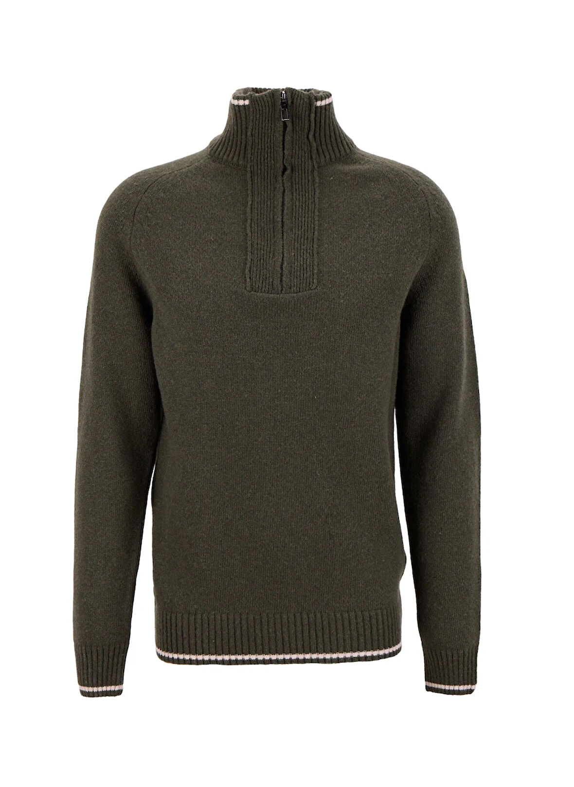 Fabrika Bato Yaka Slim Fit Düz Koyu Haki Erkek Kazak F5WM-KZK 2523