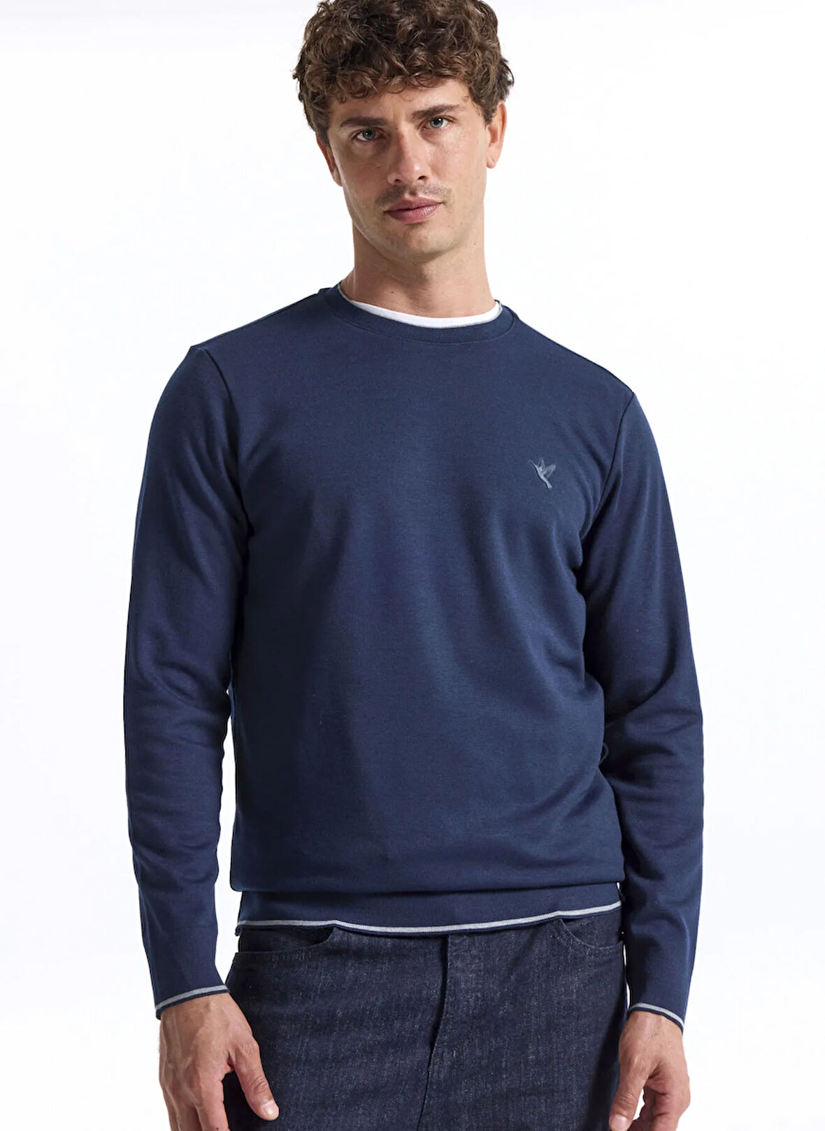 Fabrika Bisiklet Yaka Düz Lacivert Erkek Sweatshırt F5WM-SWT 2276