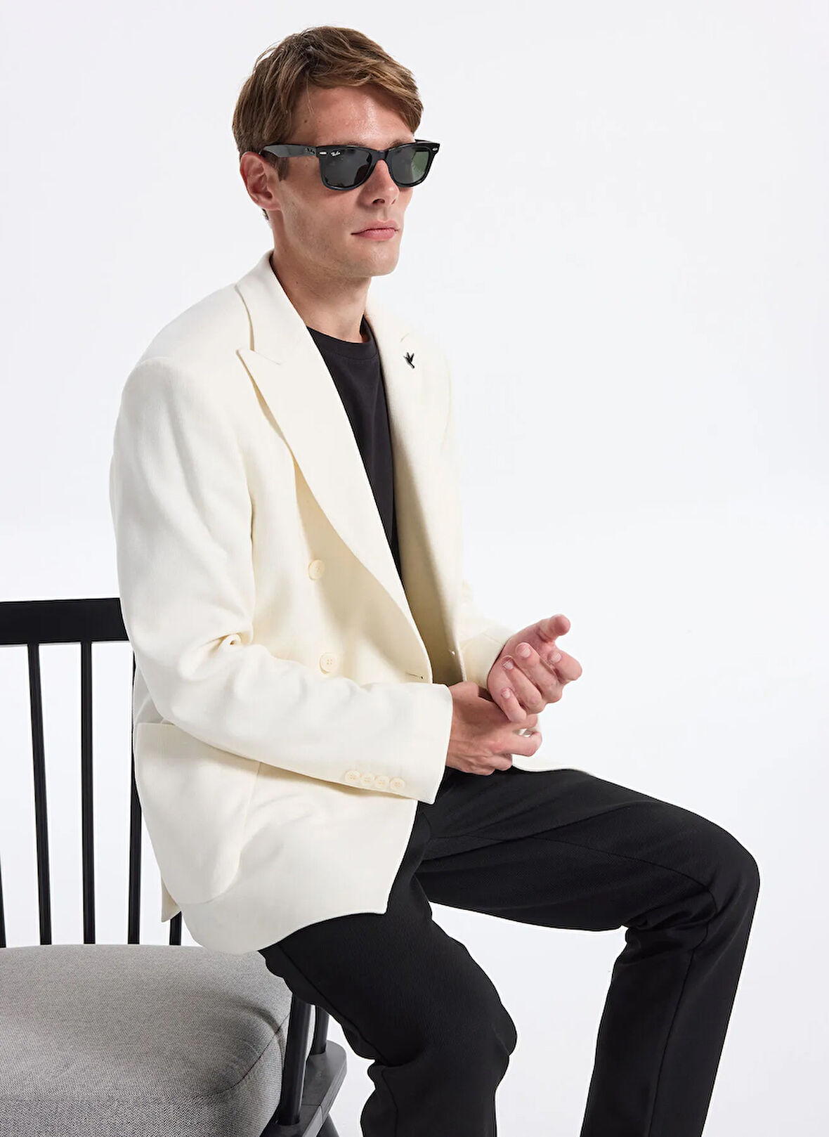 Fabrika Slim Fit Ekru Erkek Düz Ceket SANTORINI- JERSEY