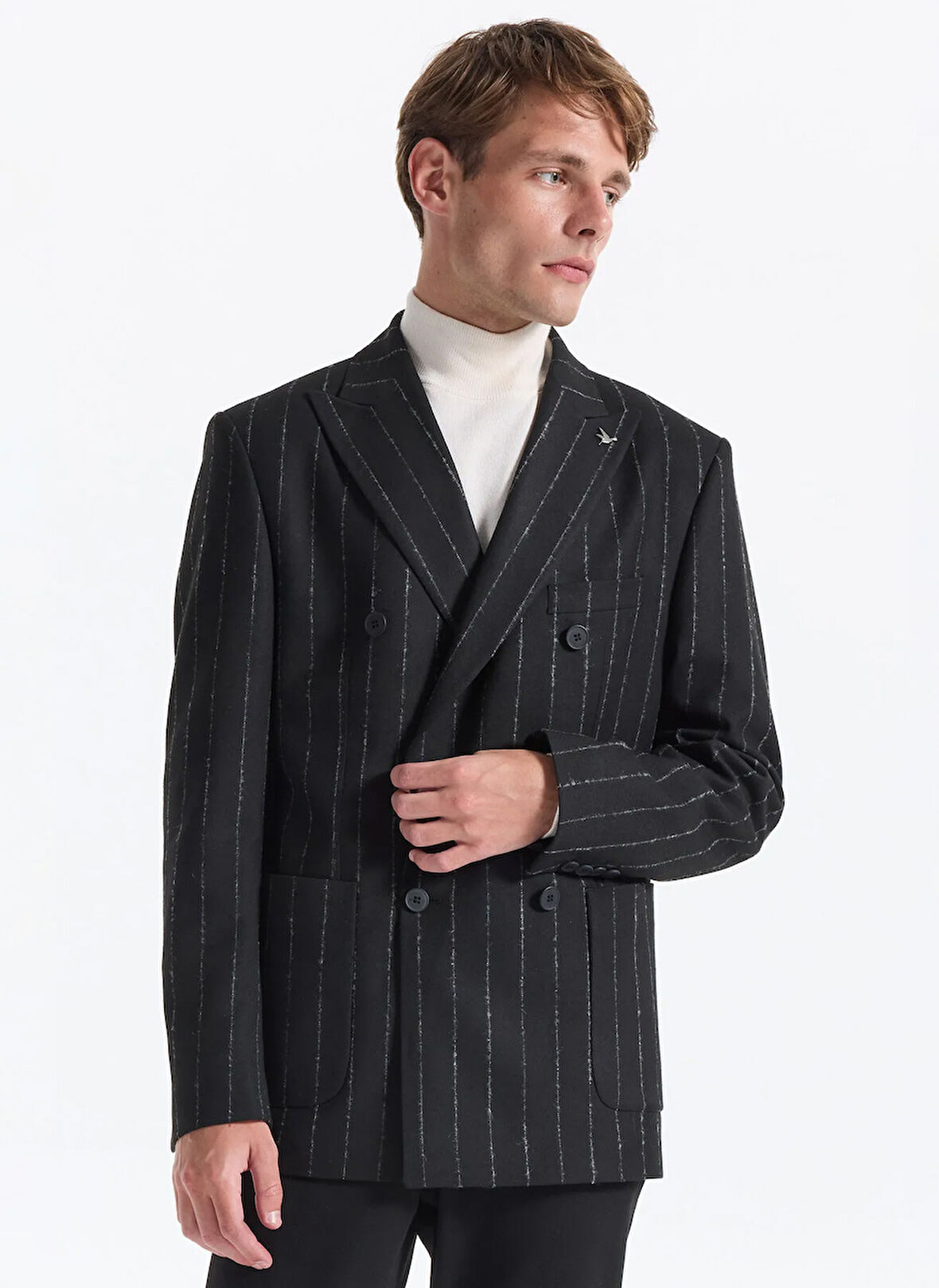 Fabrika Slim Fit Siyah Erkek Çizgili Ceket SANKRUV- 2- PB