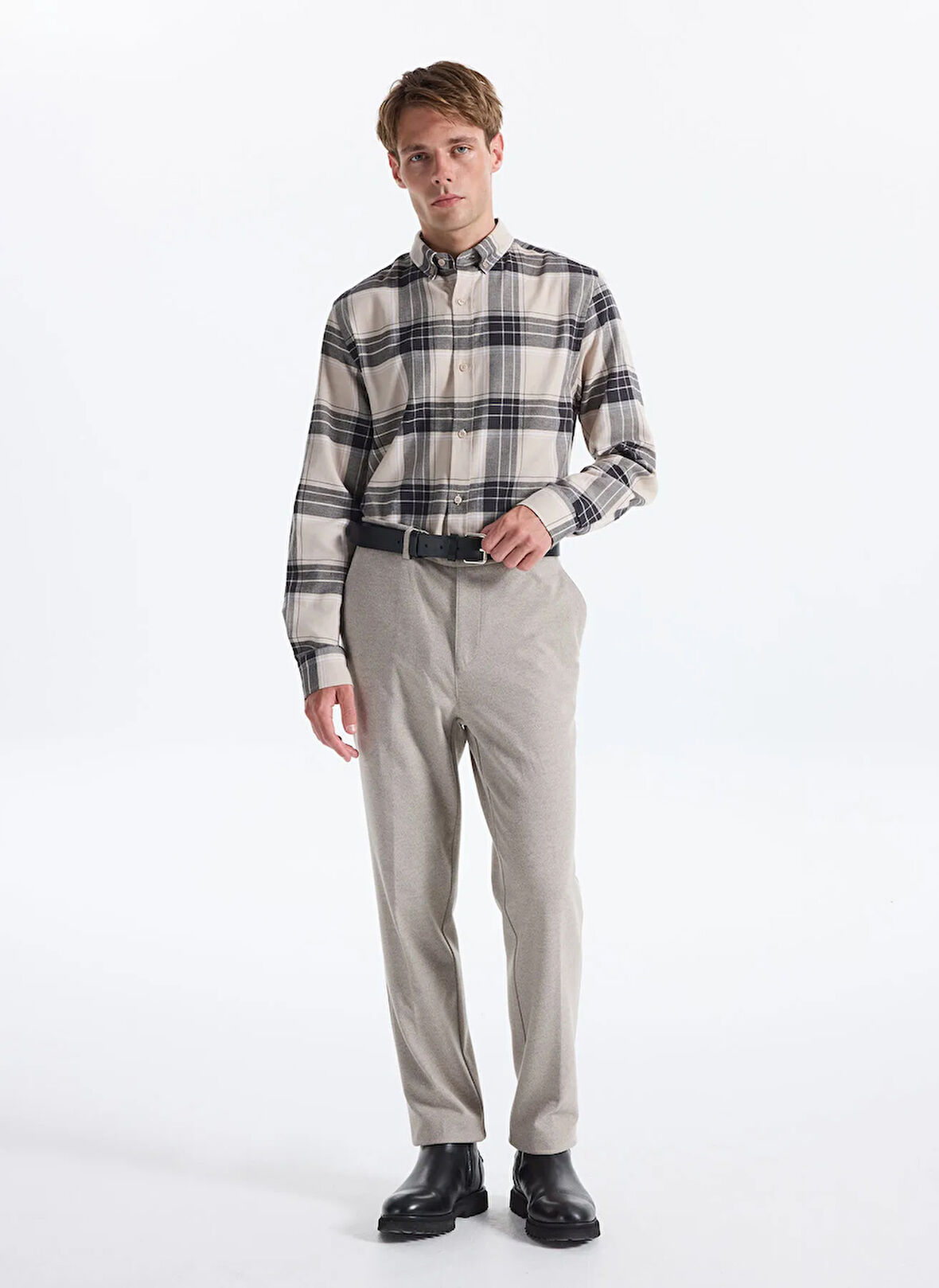 Fabrika Bağlamalı Bel Duble Paça Jogger Vizon Erkek Pantolon F5WM-PNT 2433