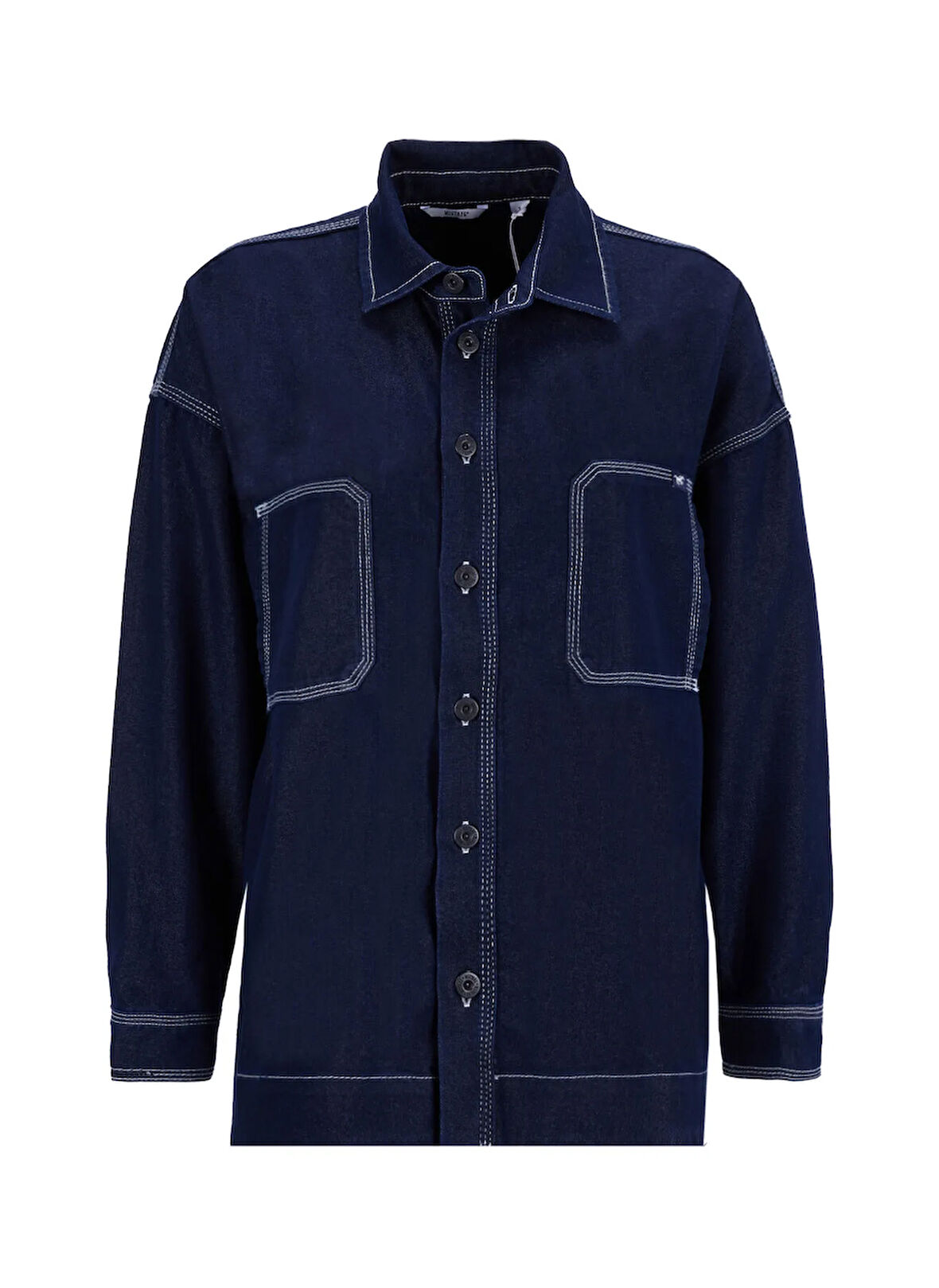 Mustang Relaxed Gömlek Yaka Yıkamalı Lacivert Kadın Denim Gömlek M5WL-GML1407