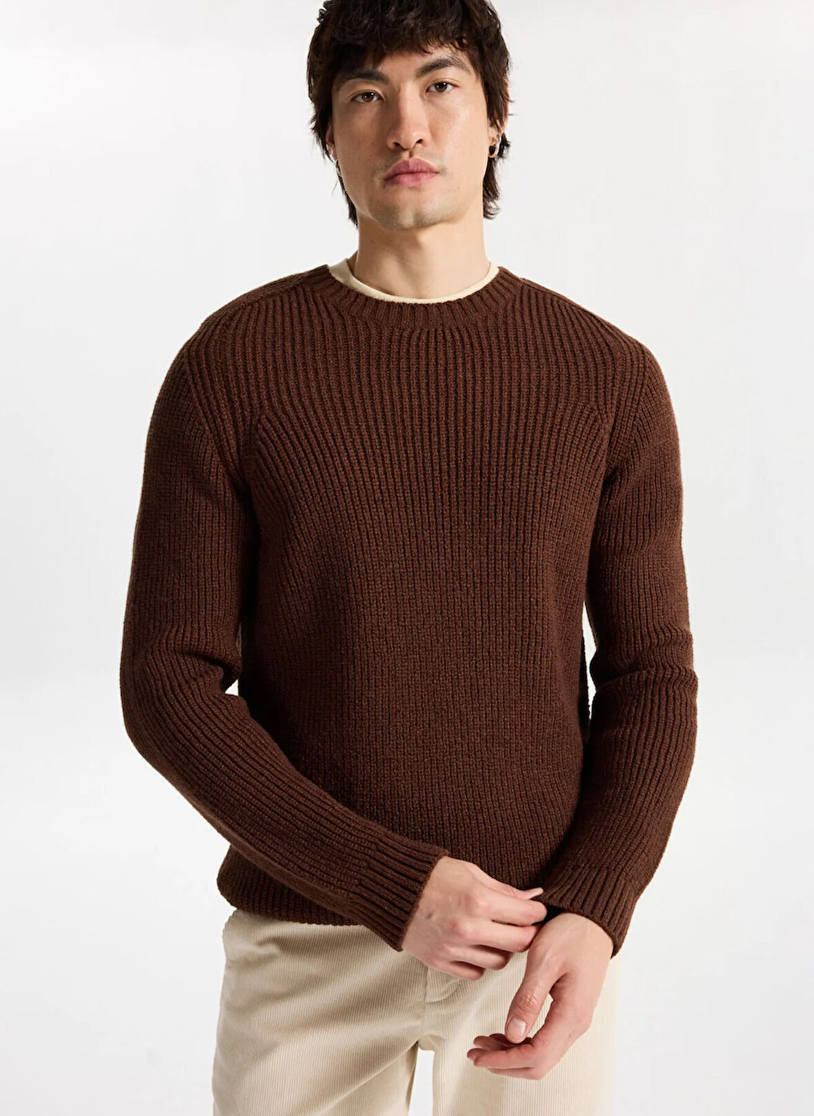 Mustang Bisiklet Yaka Normal Örgü Desenli Kahve Erkek Kazak M4WM-KZK-1619