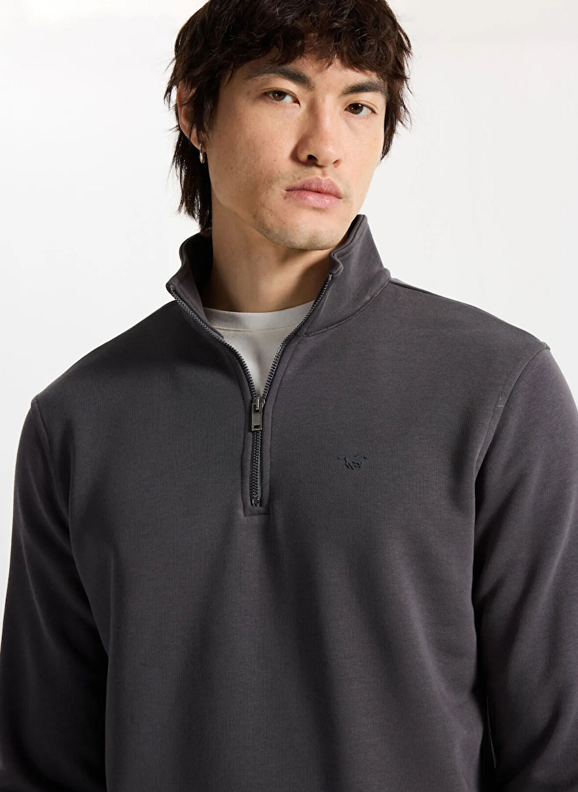 Mustang Fermuarlı Yaka Antrasit Erkek Sweatshırt M5WM-SWT1710