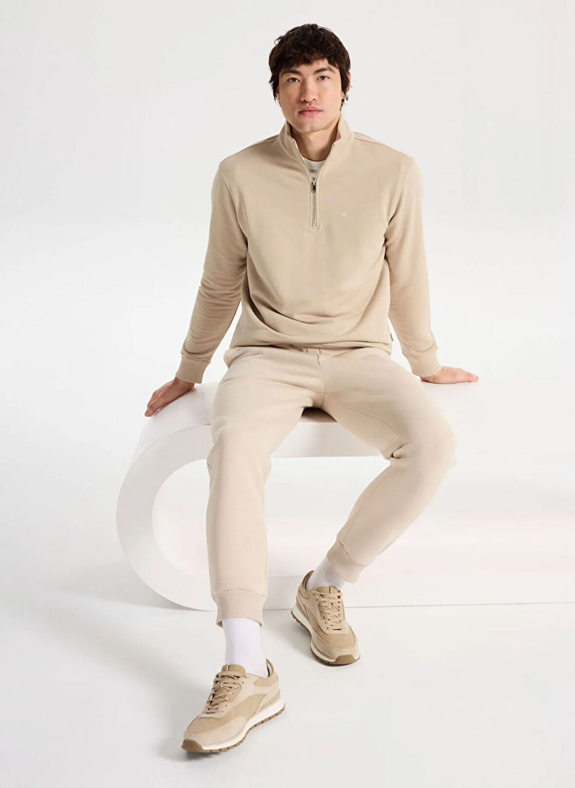 Mustang Fermuarlı Yaka Bej Erkek Sweatshırt M5WM-SWT1710