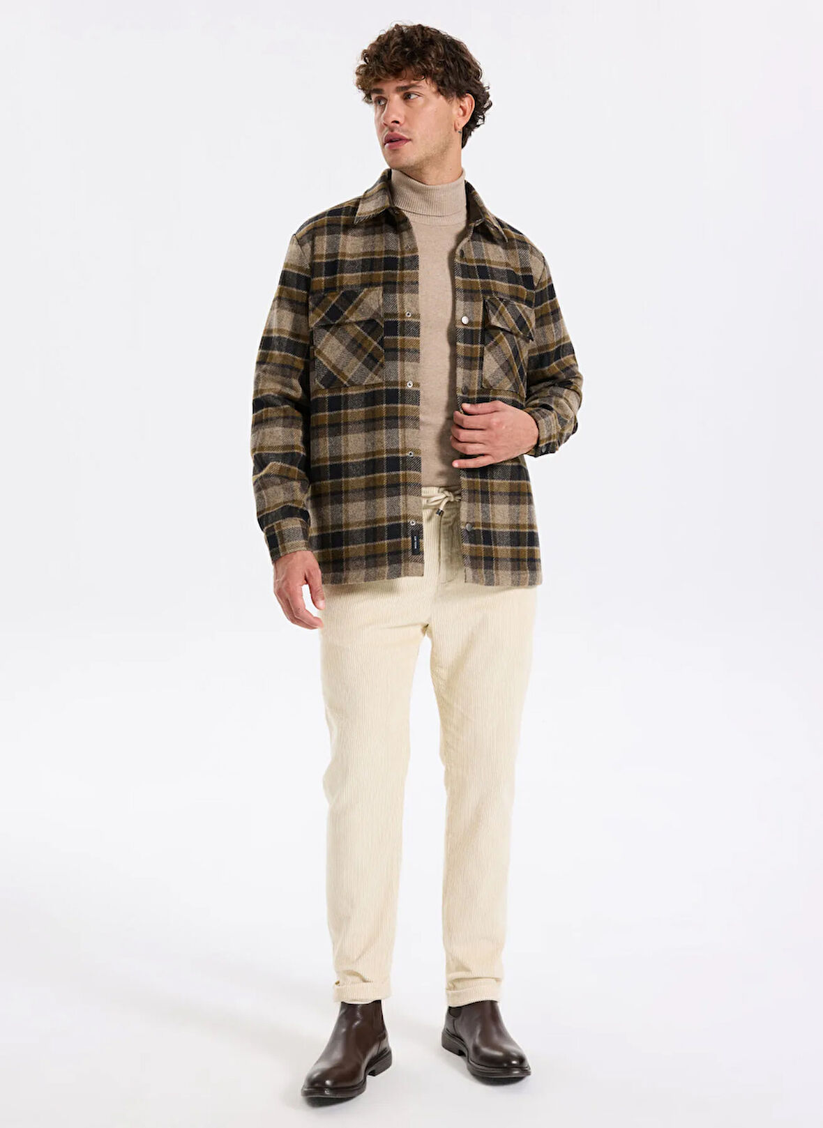 Fabrika Bağlamalı Bel Duble Paça Jogger Ekru Erkek Pantolon F5WM-PNT 2414