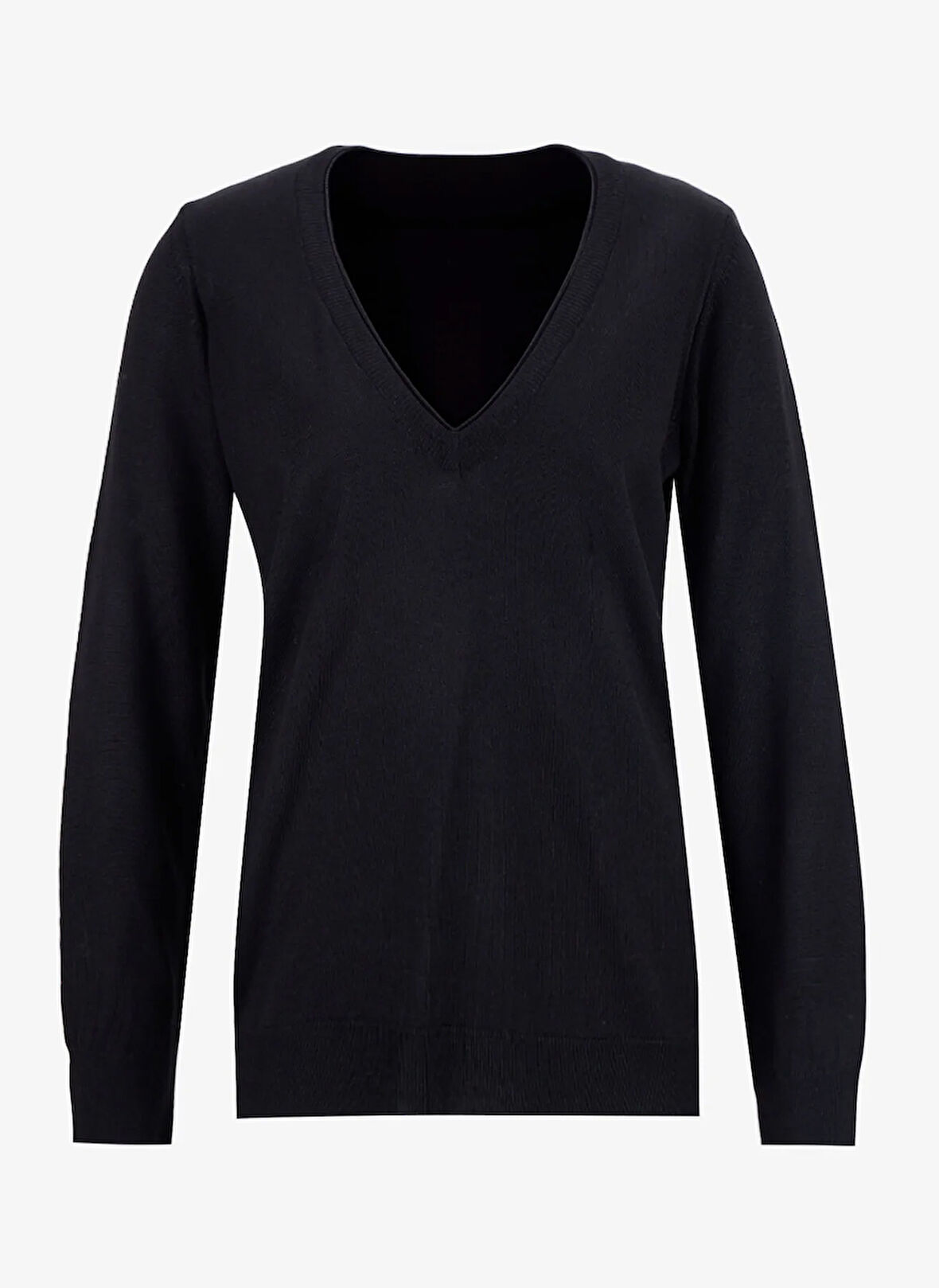 Limon V Yaka Slim Fit Düz Siyah Kazak Kadın ML5WL-KZK9009