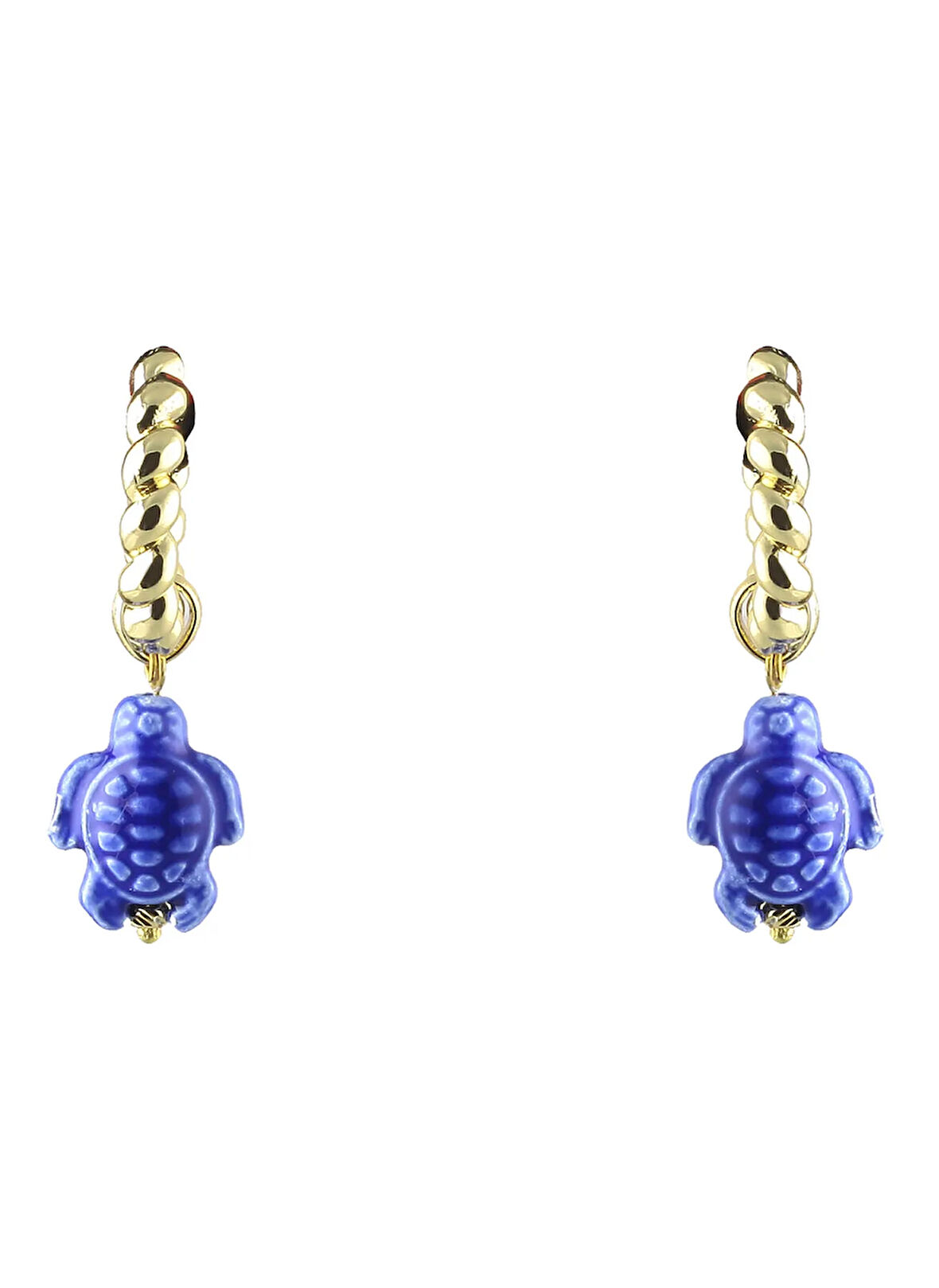 Ponponiere Altın - Mavi Küpe Lola Turtle Earrings