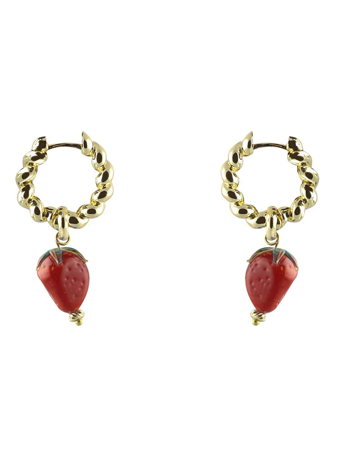 Ponponiere Kırmızı - Altın Küpe Lola Strawberry Earrings